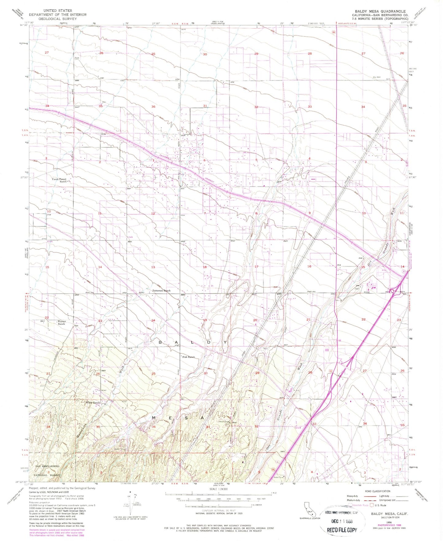 Classic USGS Baldy Mesa California 7.5'x7.5' Topo Map Image