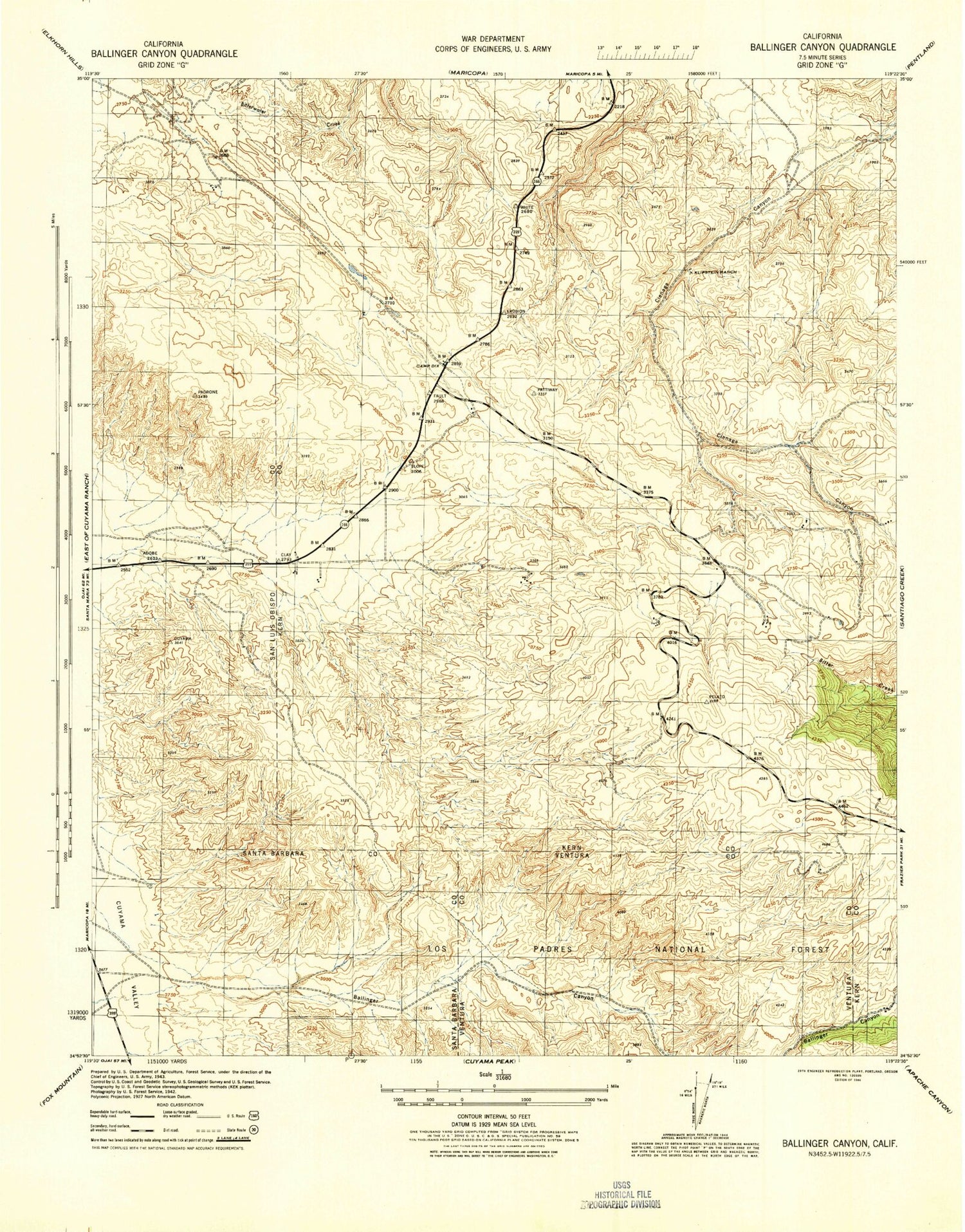 Classic USGS Ballinger Canyon California 7.5'x7.5' Topo Map Image