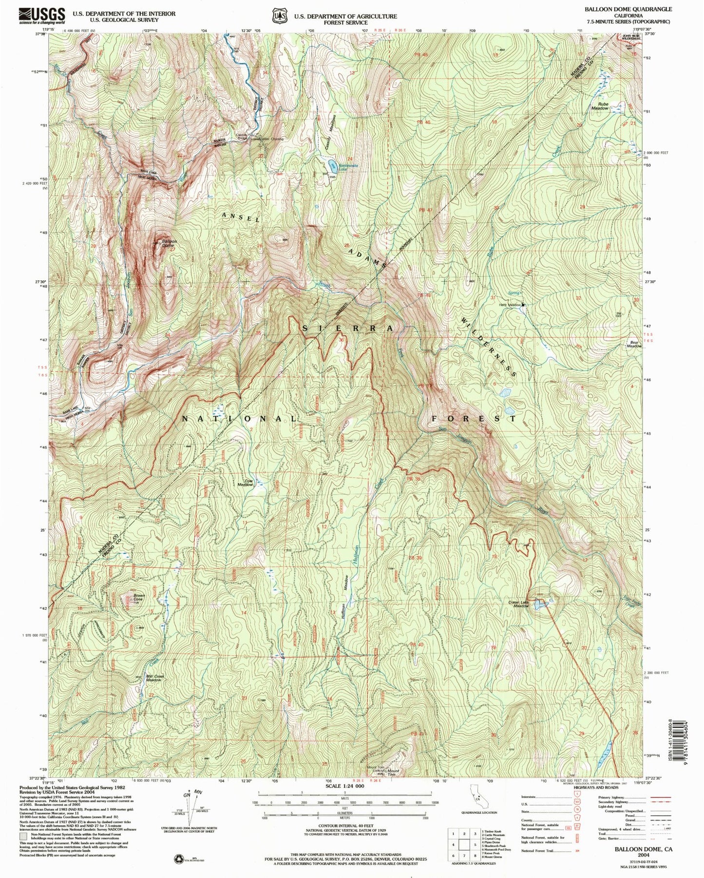 Classic USGS Balloon Dome California 7.5'x7.5' Topo Map Image
