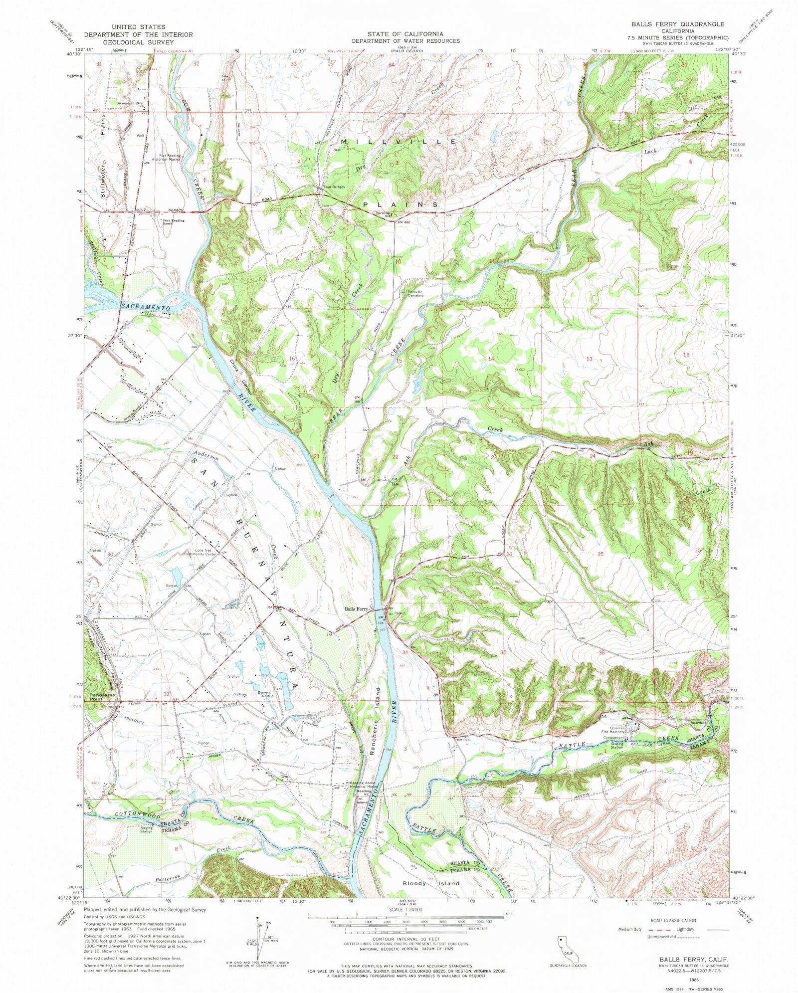 Classic USGS Balls Ferry California 7.5'x7.5' Topo Map MyTopo Map Store