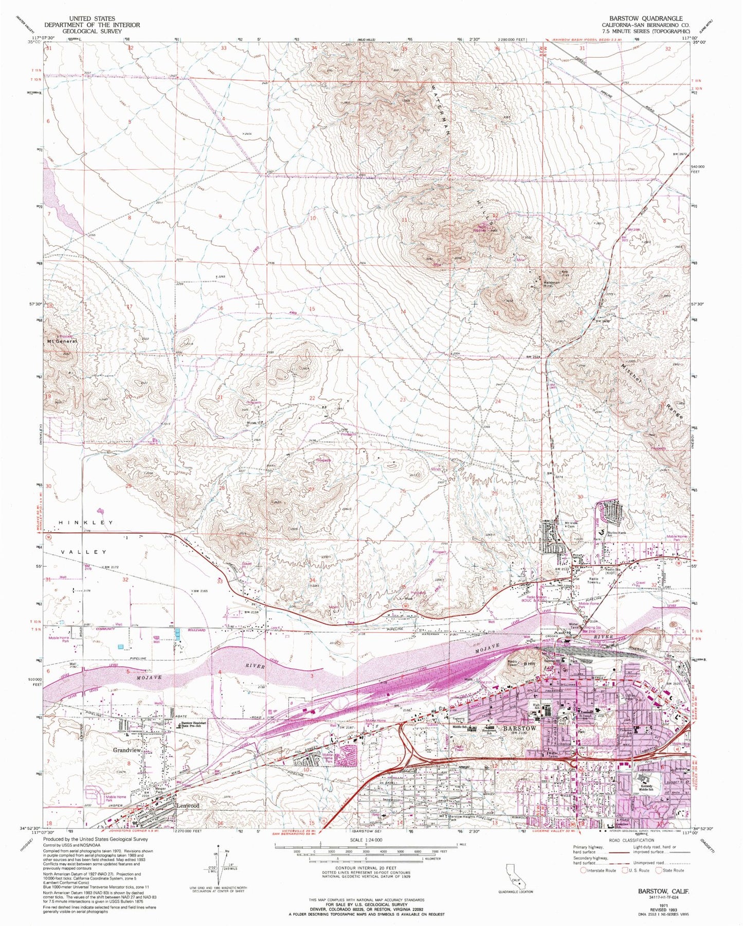 Classic USGS Barstow California 7.5'x7.5' Topo Map Image