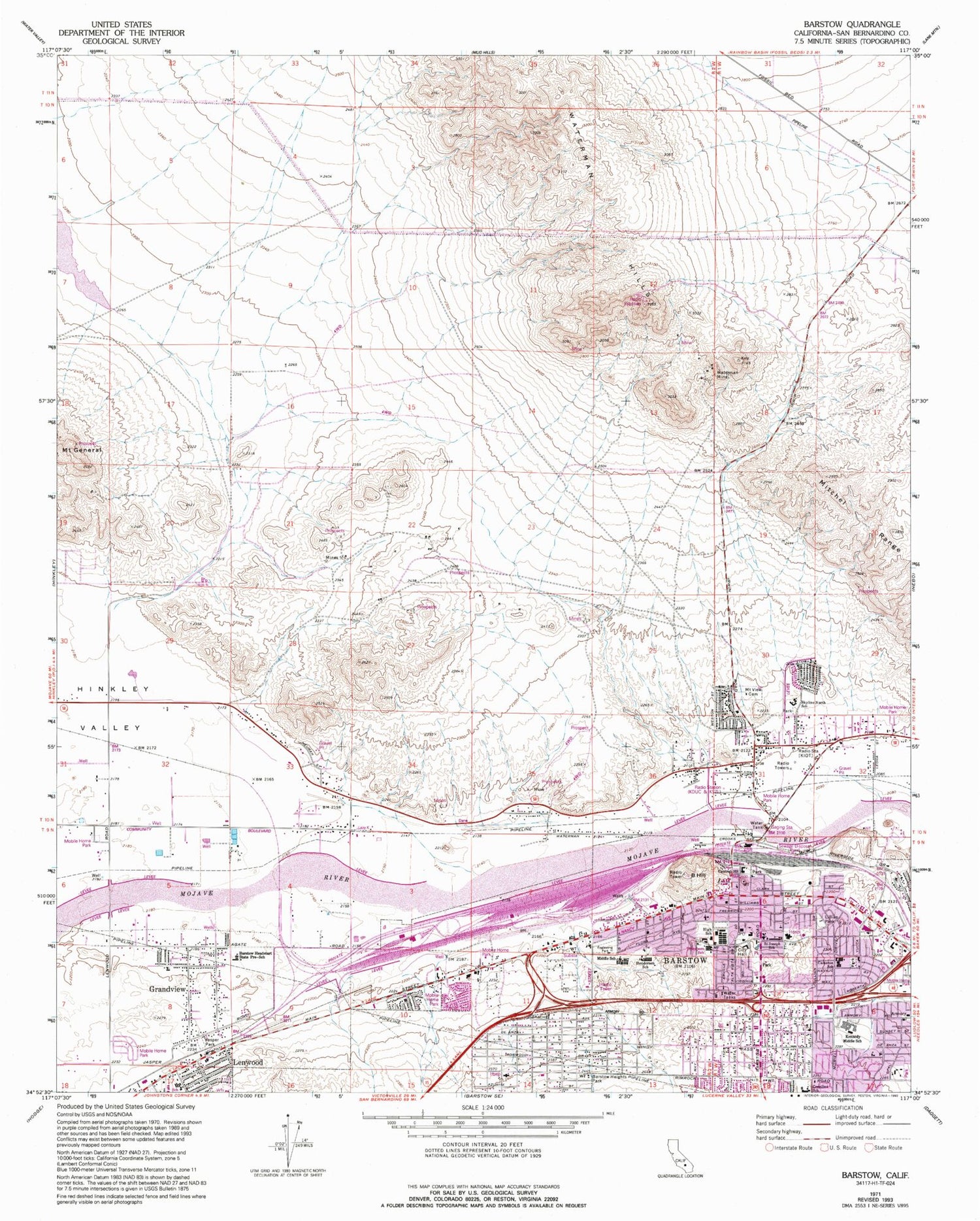 Classic USGS Barstow California 7.5'x7.5' Topo Map Image