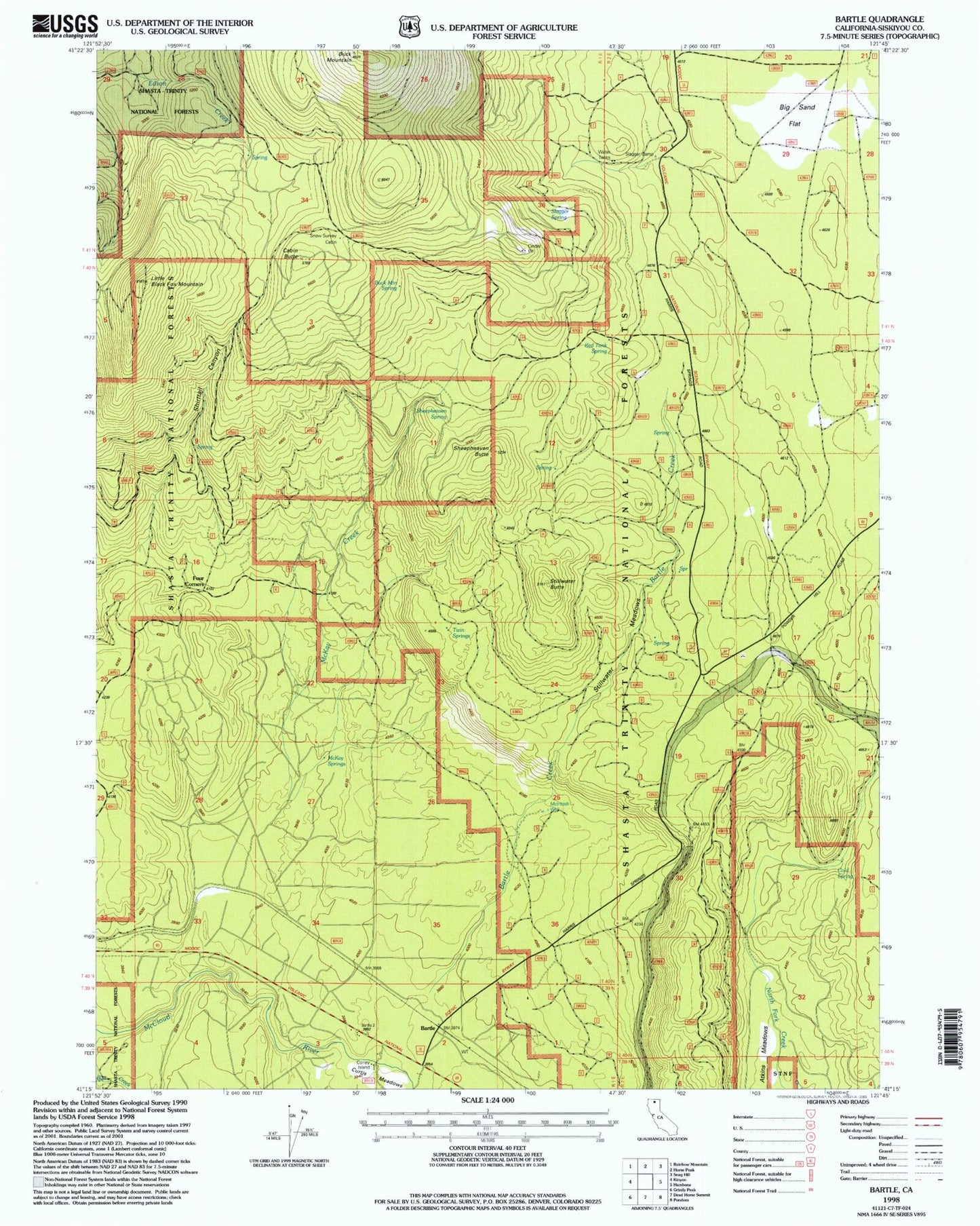 Classic USGS Bartle California 7.5'x7.5' Topo Map Image