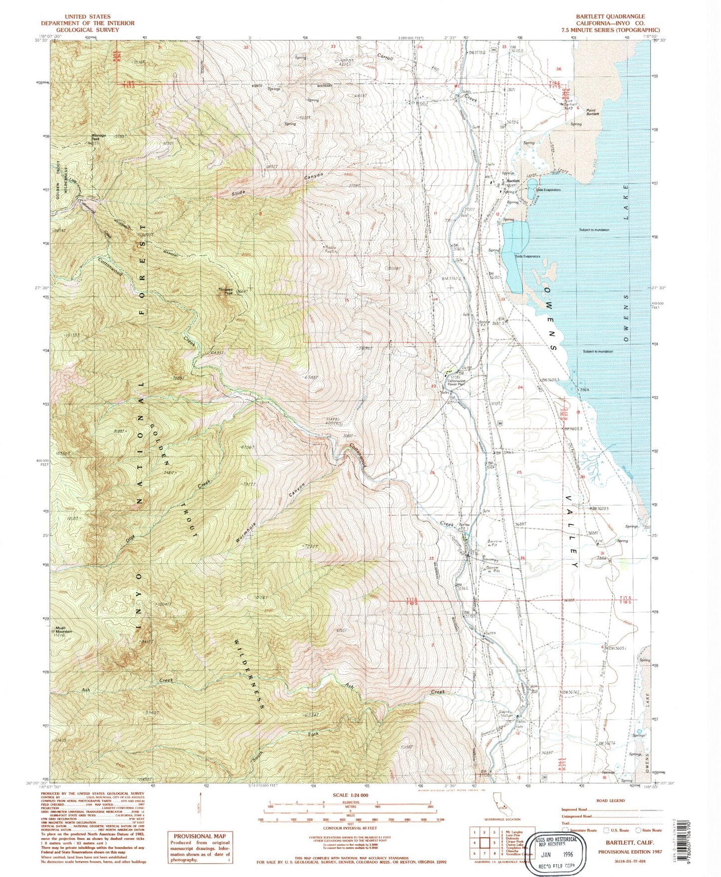 Classic USGS Bartlett California 7.5'x7.5' Topo Map Image