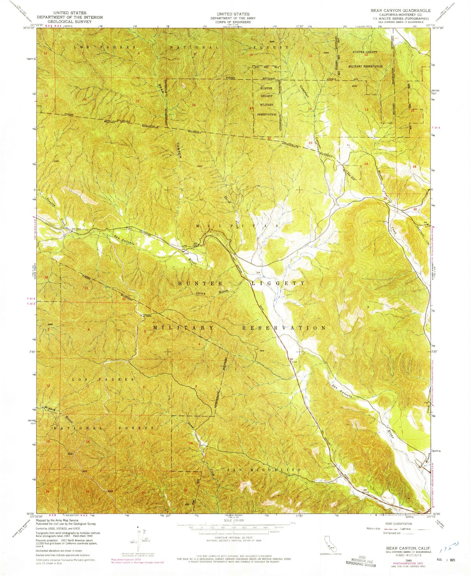 Classic USGS Bear Canyon California 7.5'x7.5' Topo Map Image