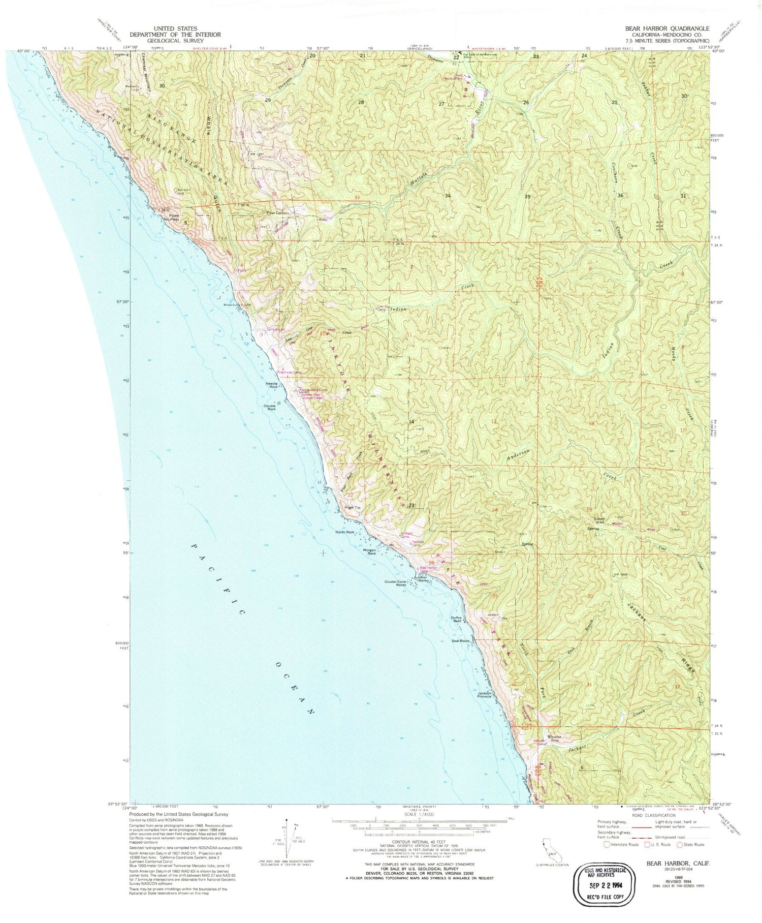 Classic USGS Bear Harbor California 7.5'x7.5' Topo Map Image