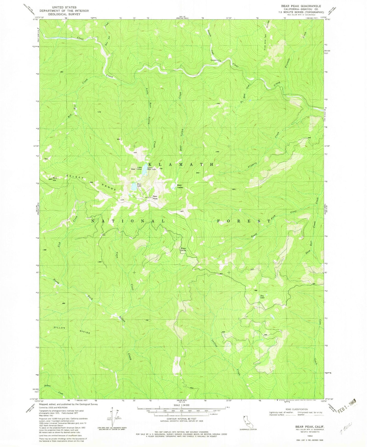 Classic USGS Bear Peak California 7.5'x7.5' Topo Map Image