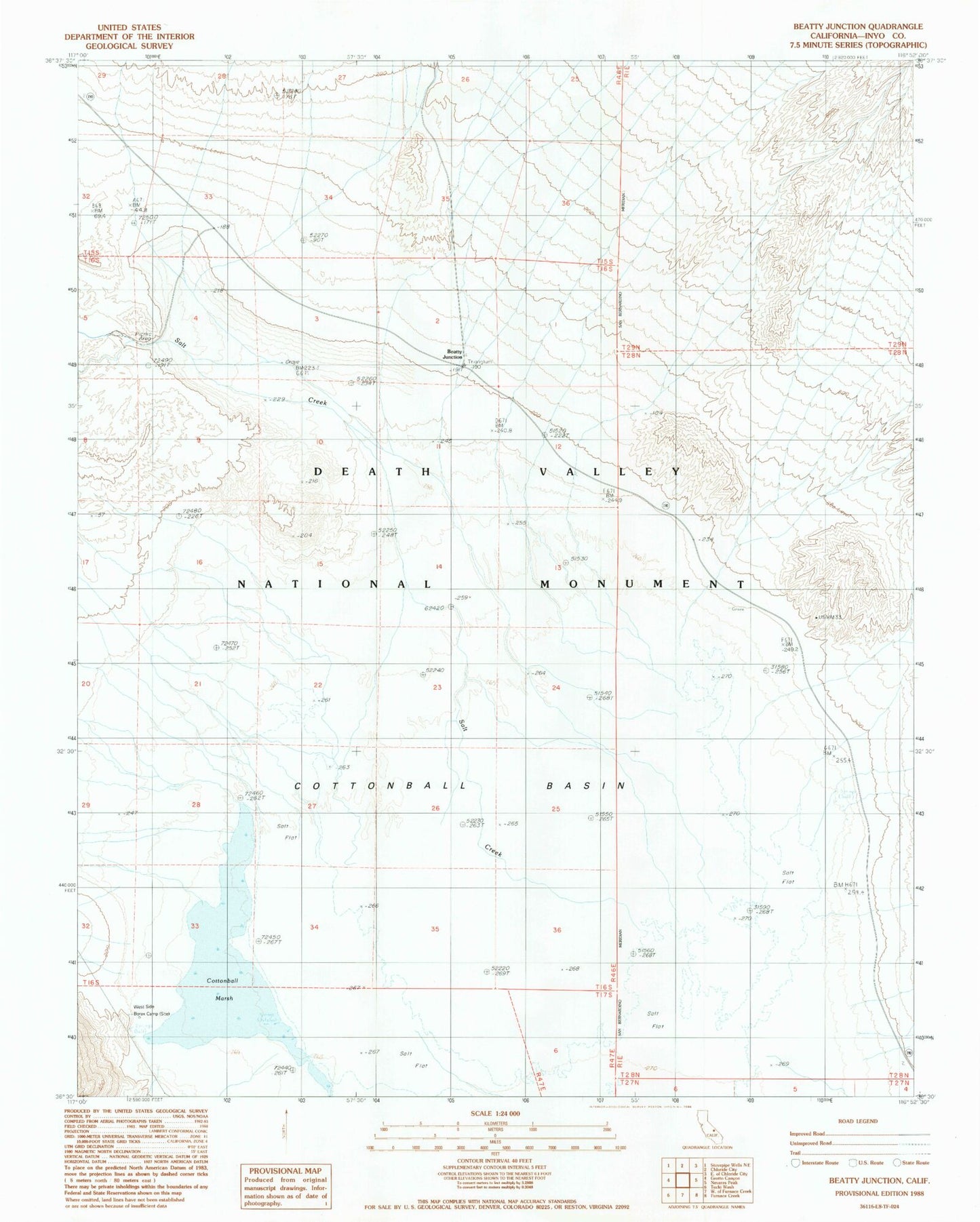 Classic USGS Beatty Junction California 7.5'x7.5' Topo Map Image