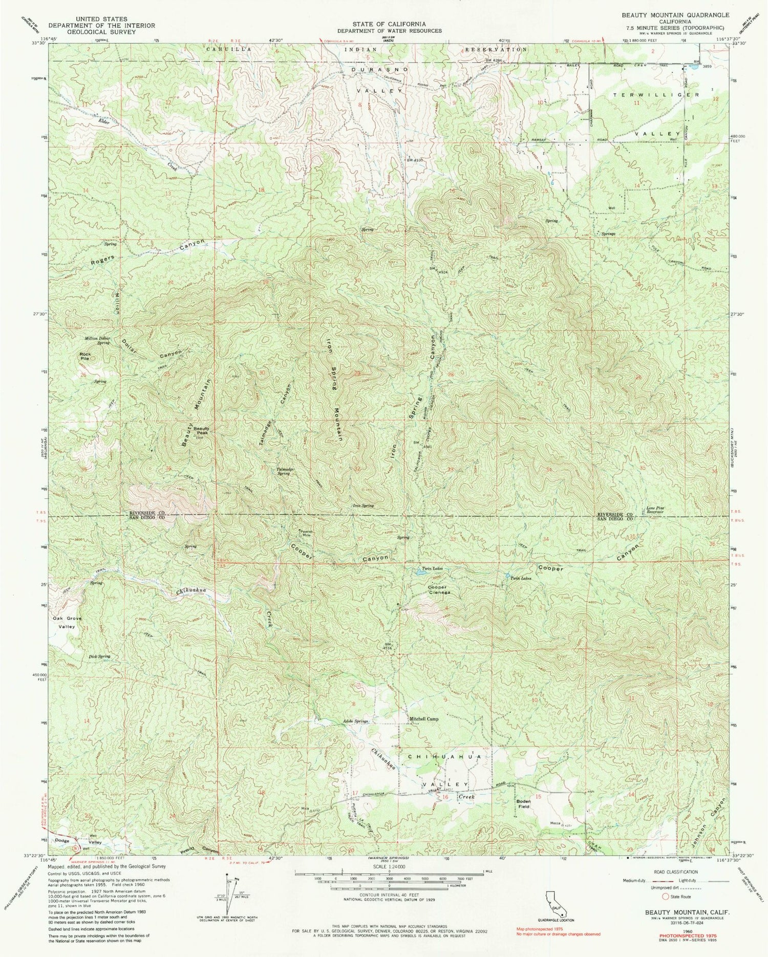 Classic USGS Beauty Mountain California 7.5'x7.5' Topo Map Image