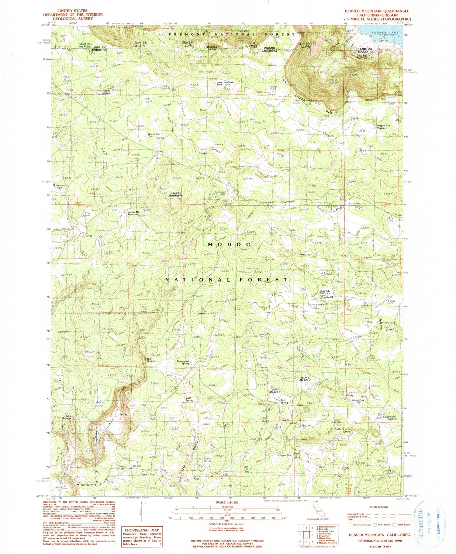 Classic USGS Beaver Mountain California 7.5'x7.5' Topo Map Image