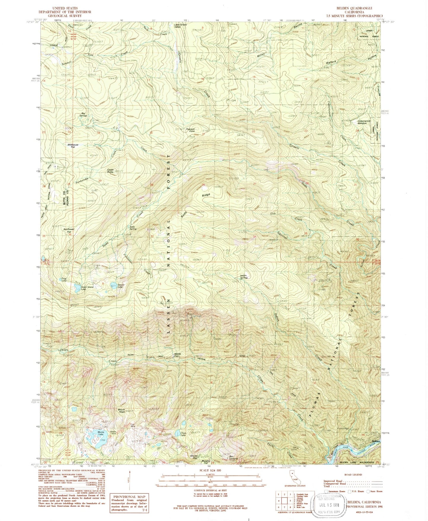 Classic USGS Belden California 7.5'x7.5' Topo Map Image