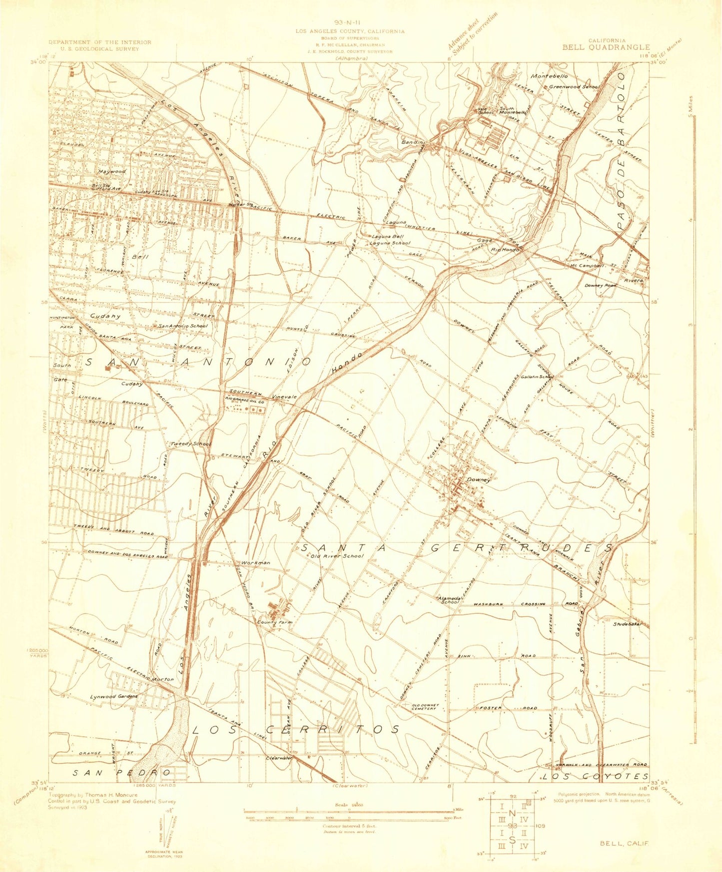 Classic USGS Bell California 7.5'x7.5' Topo Map Image