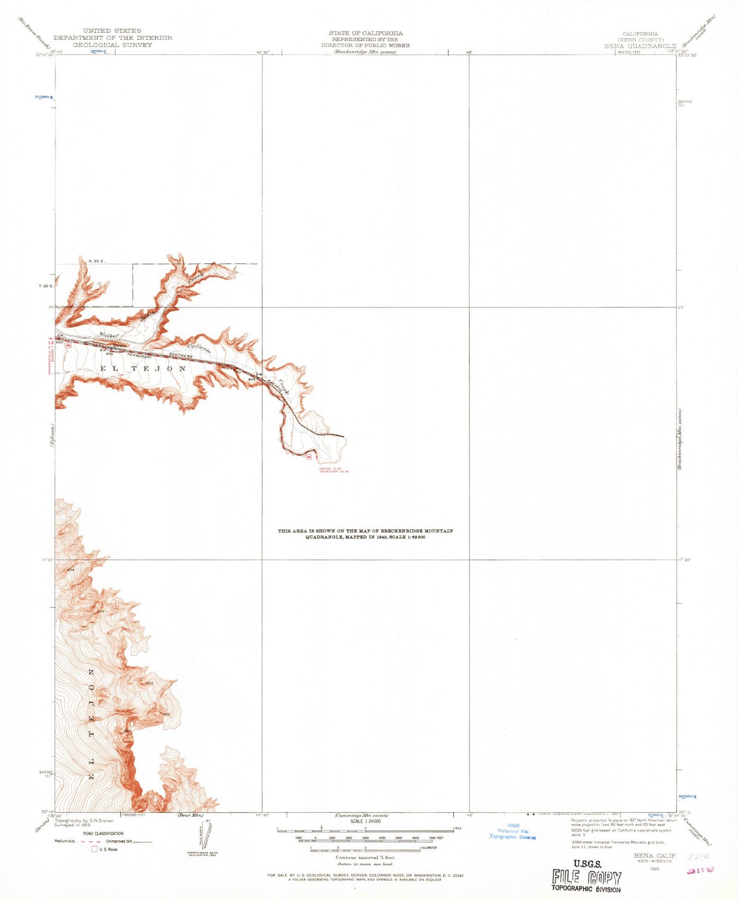 Classic USGS Bena California 7.5'x7.5' Topo Map Image