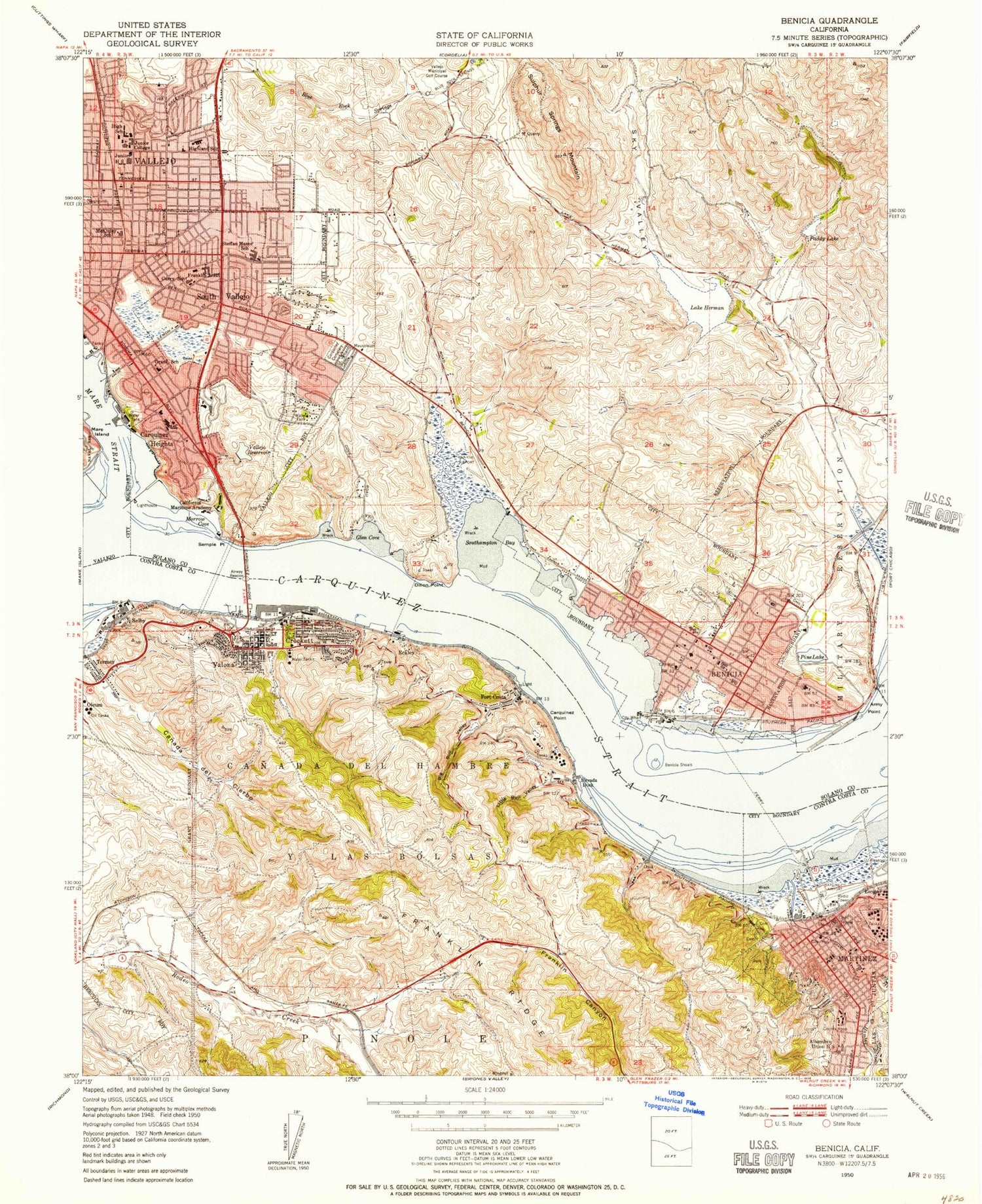 Classic USGS Benicia California 7.5'x7.5' Topo Map Image
