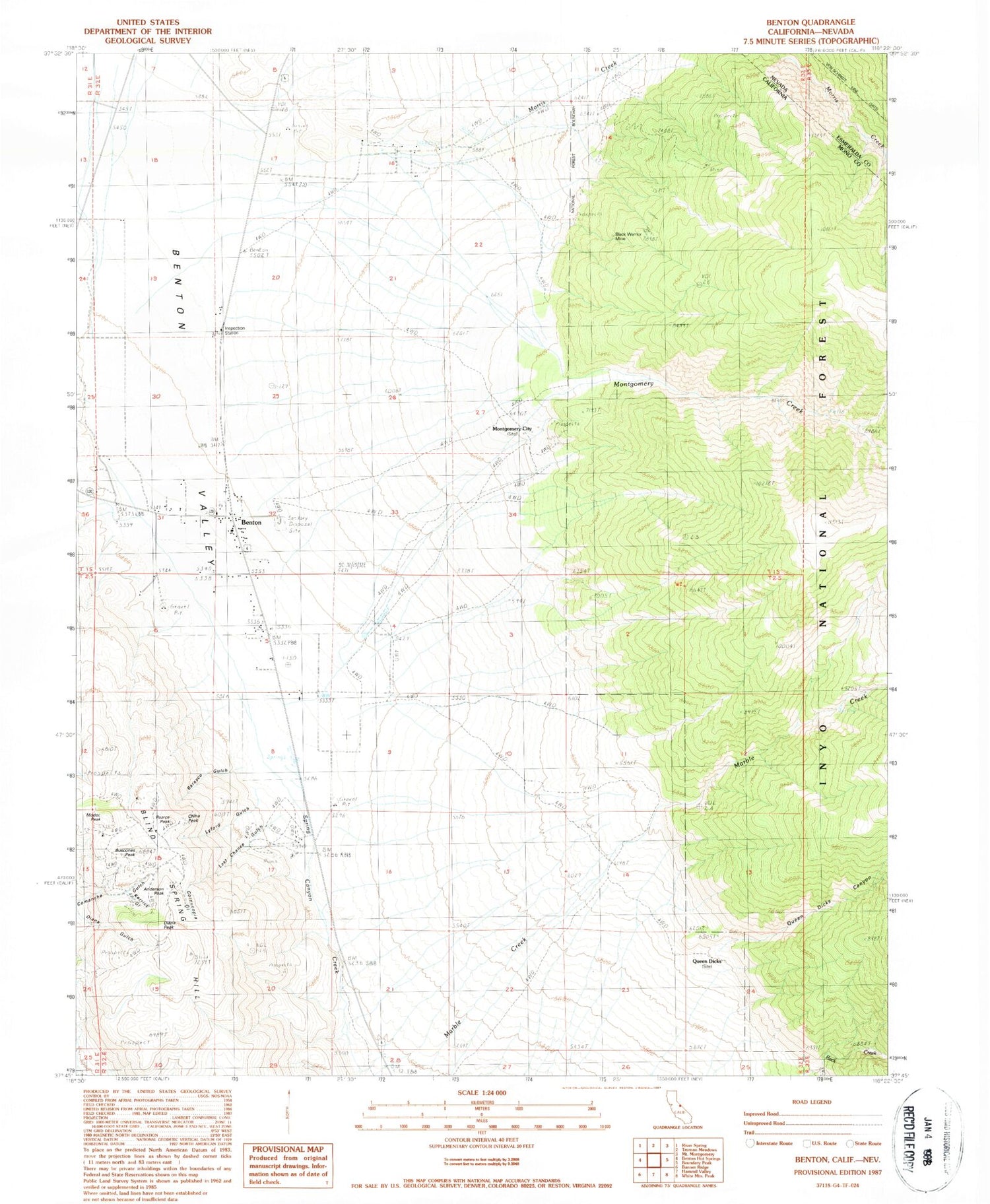 Classic USGS Benton California 7.5'x7.5' Topo Map Image