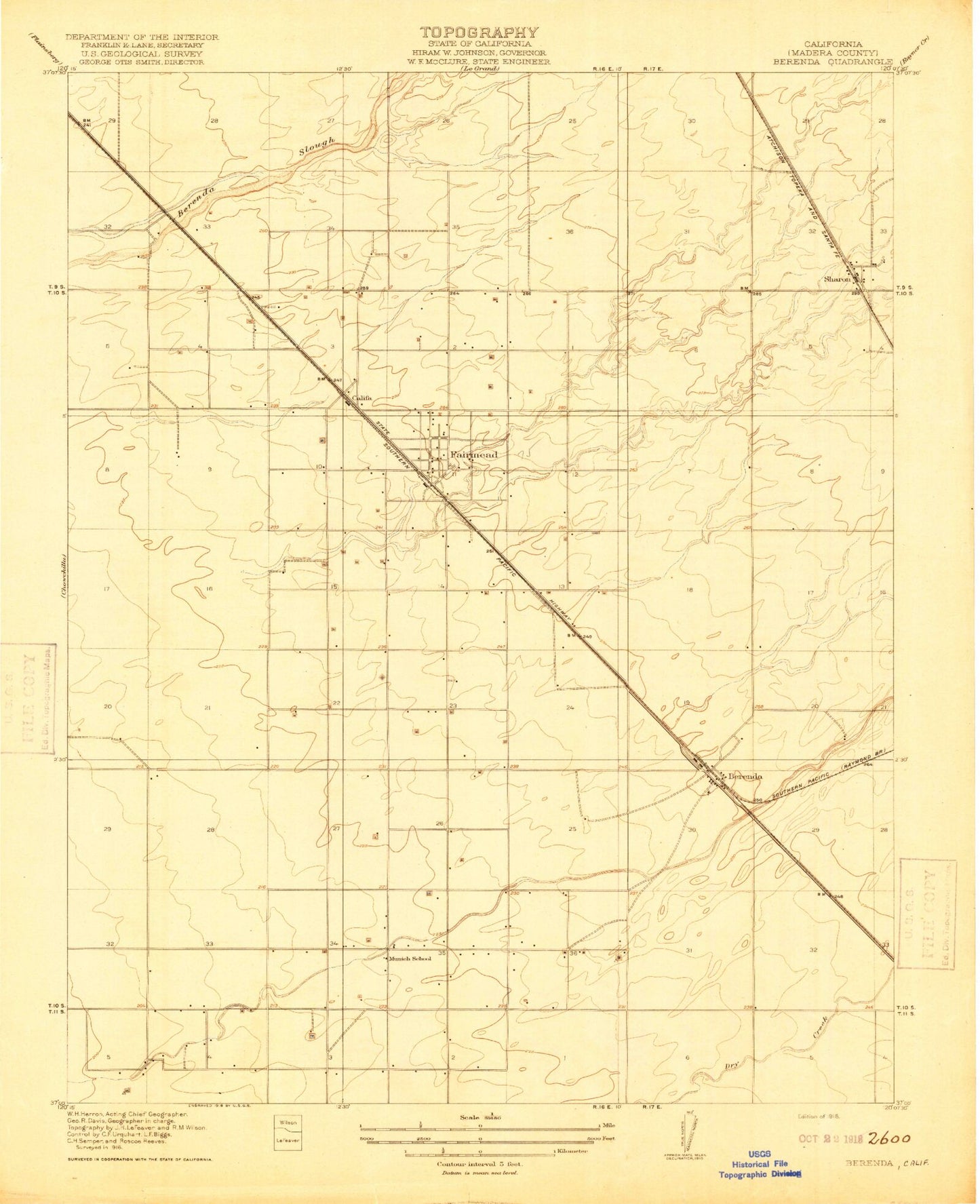 Classic USGS Berenda California 7.5'x7.5' Topo Map Image