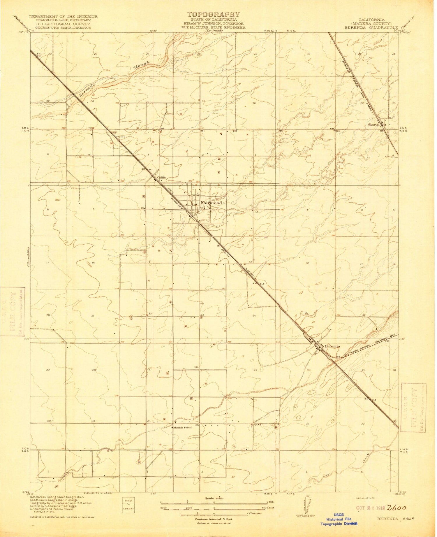 Classic USGS Berenda California 7.5'x7.5' Topo Map Image