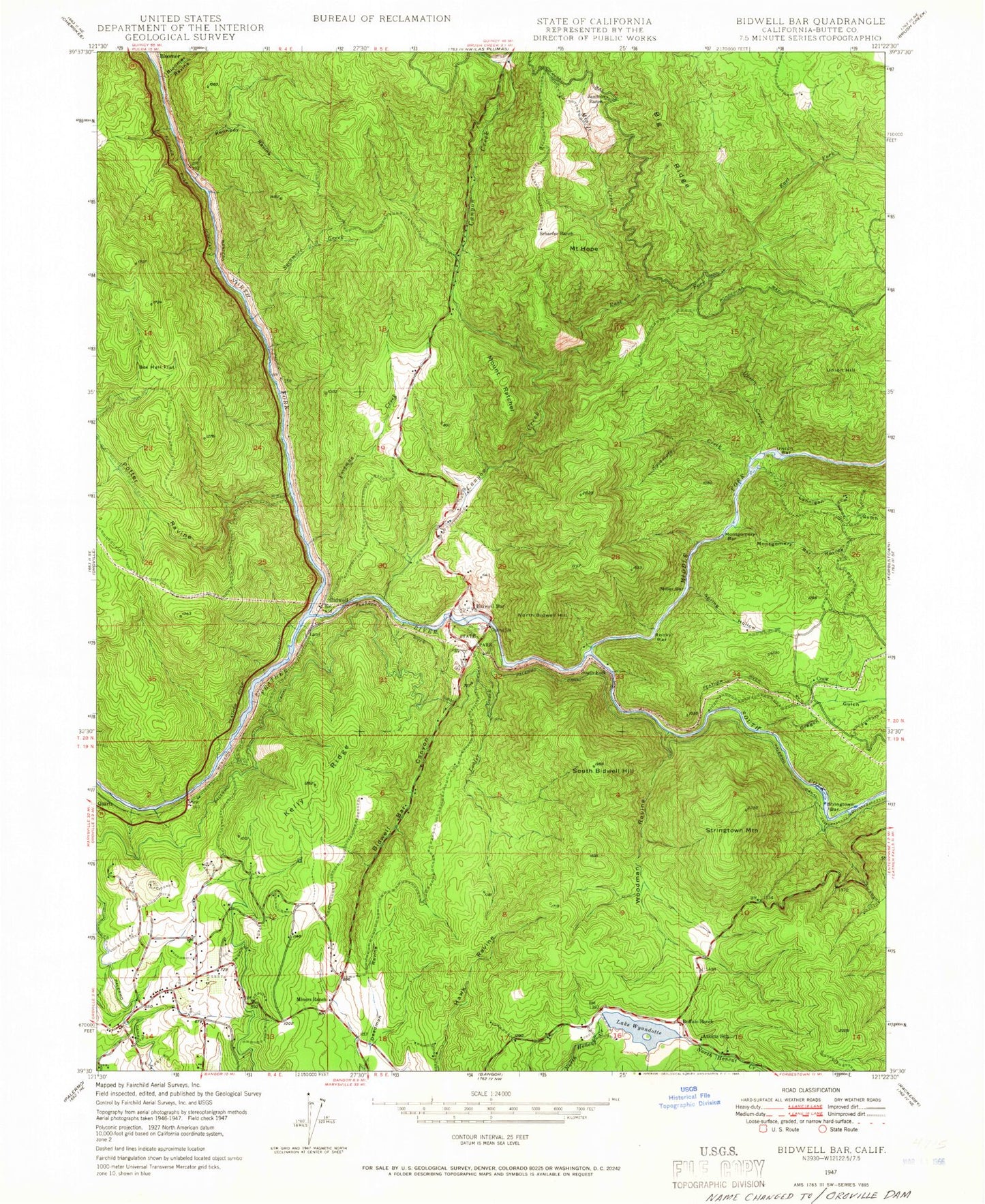 Classic USGS Oroville Dam California 7.5'x7.5' Topo Map Image