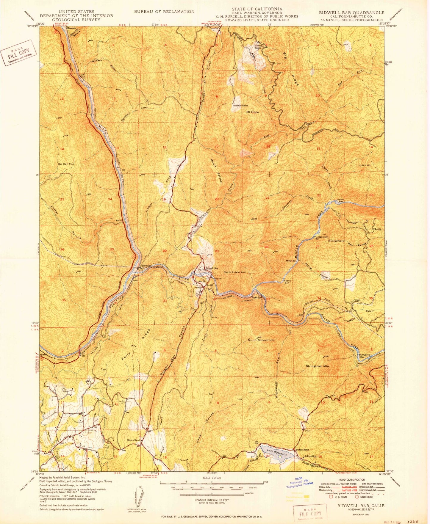Classic USGS Oroville Dam California 7.5'x7.5' Topo Map Image