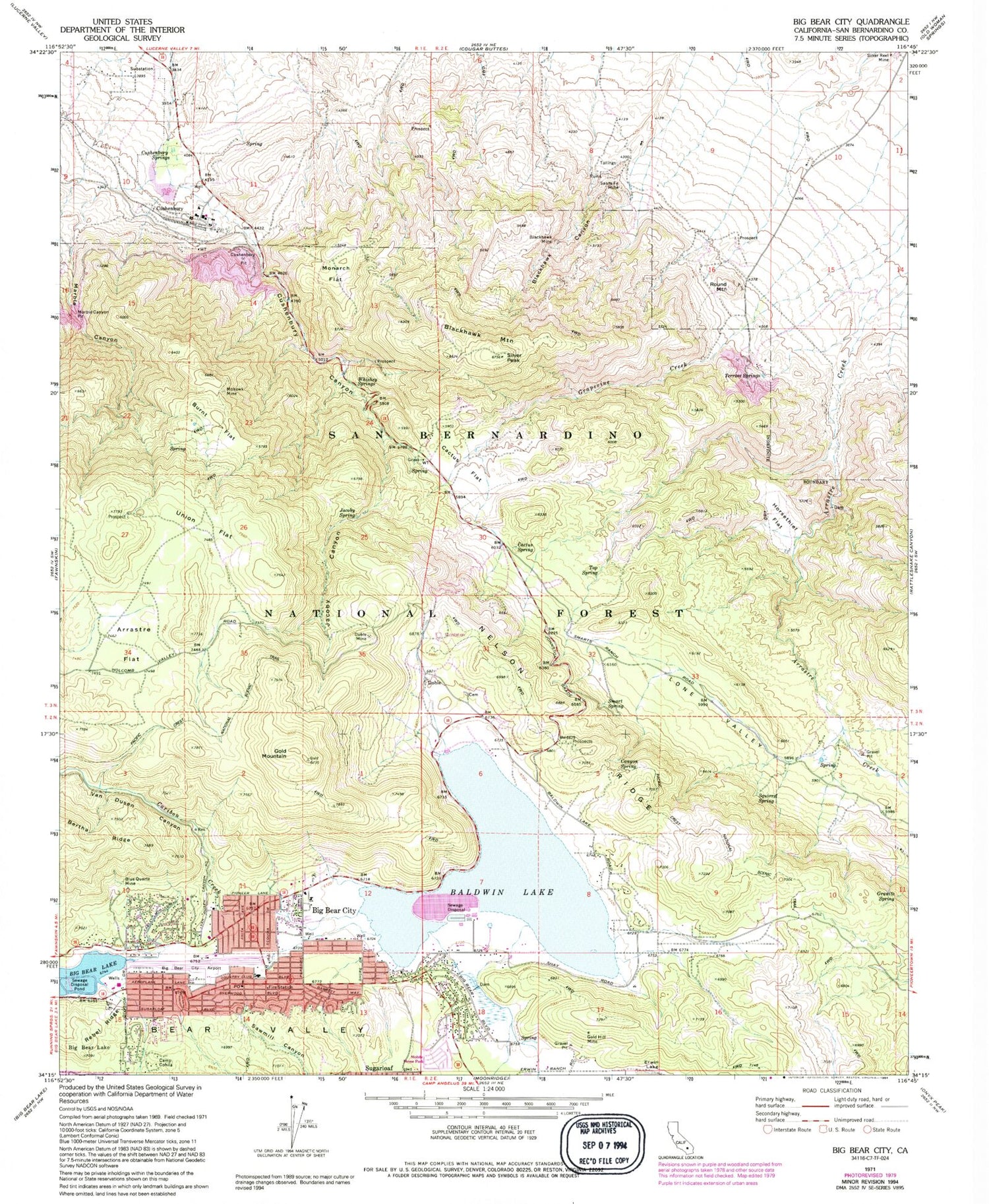 USGS Classic Big Bear City California 7.5'x7.5' Topo Map Image