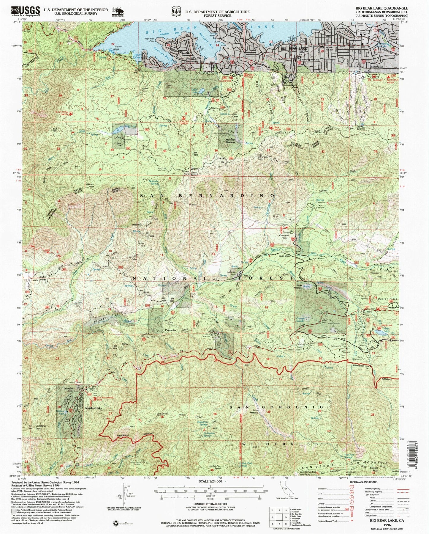 USGS Classic Big Bear Lake California 7.5'x7.5' Topo Map Image