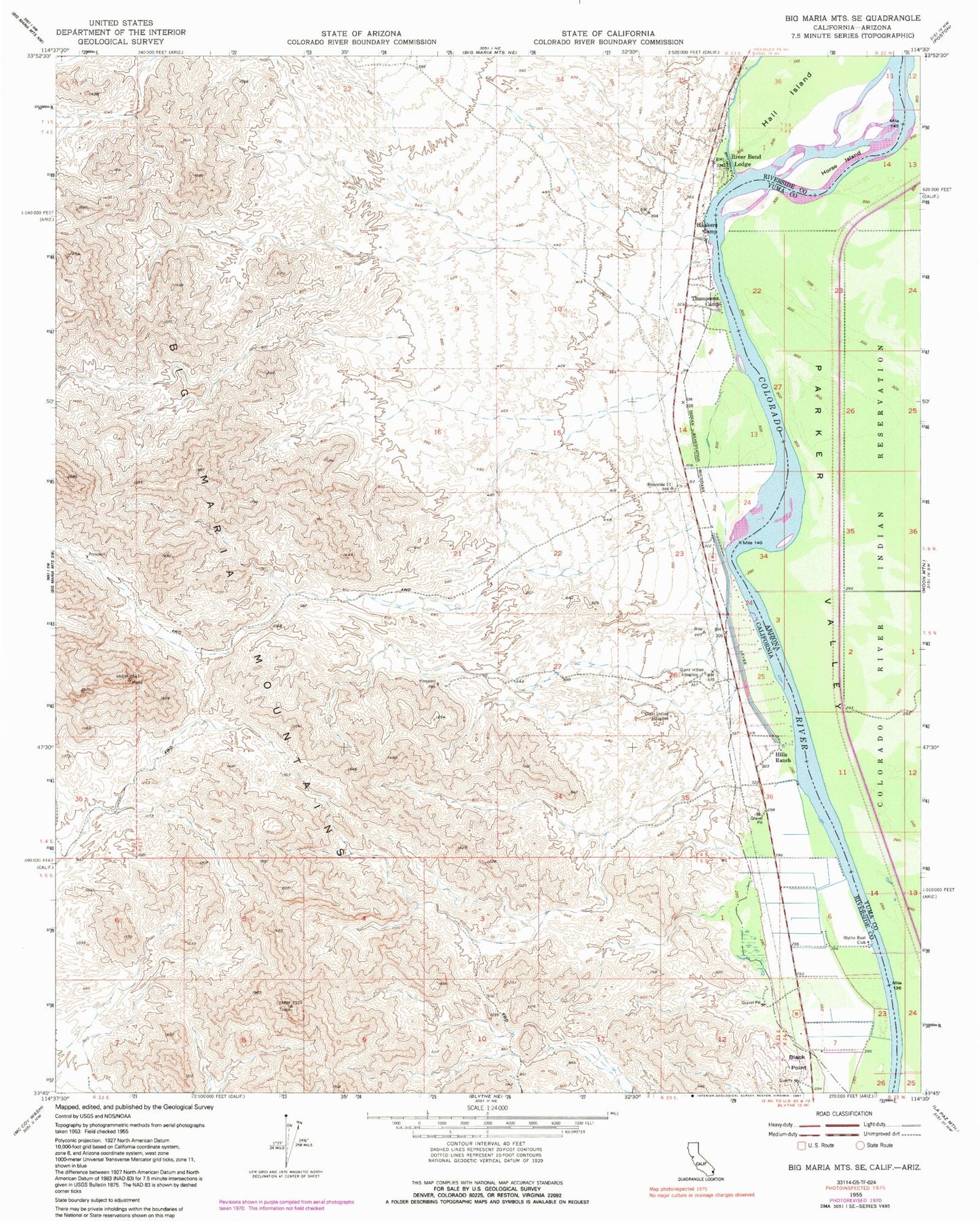 Classic USGS Big Maria Mountains SE California 7.5'x7.5' Topo Map Image