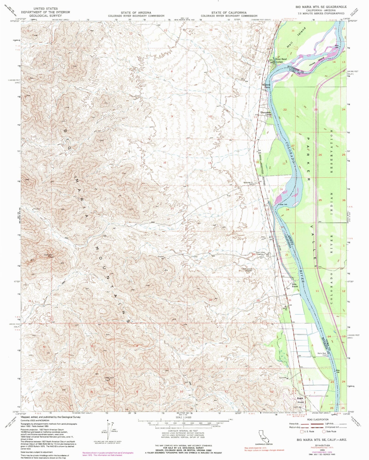 Classic USGS Big Maria Mountains SE California 7.5'x7.5' Topo Map Image