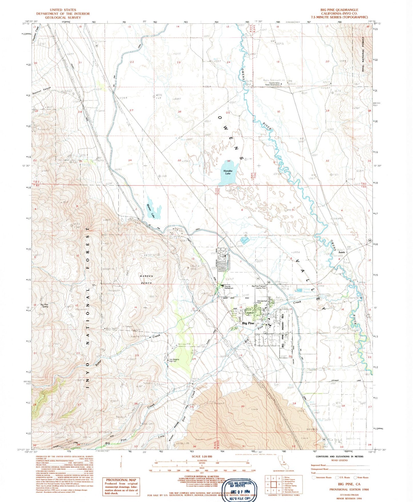Classic USGS Big Pine California 7.5'x7.5' Topo Map Image