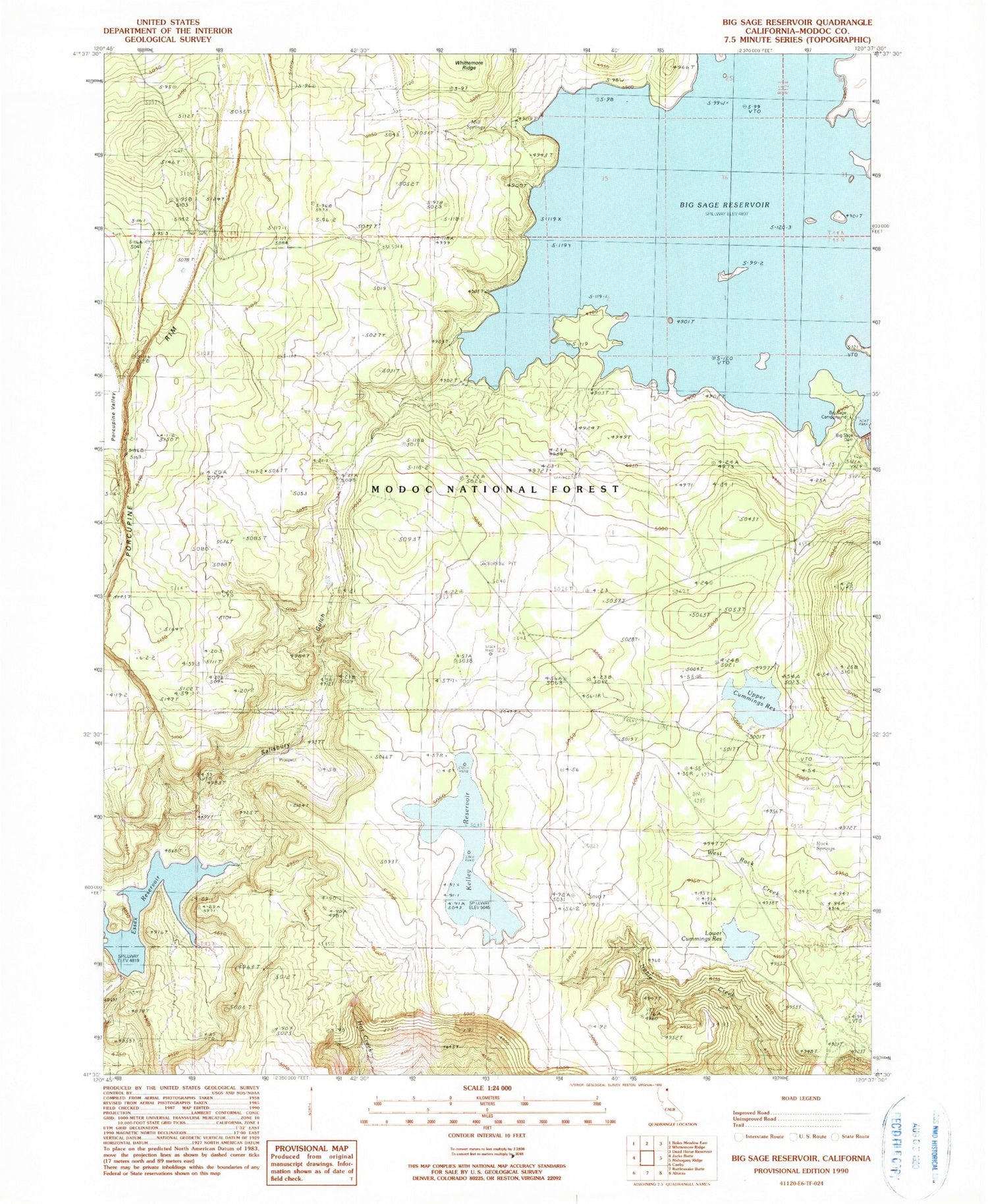 Classic USGS Big Sage Reservoir California 7.5'x7.5' Topo Map Image