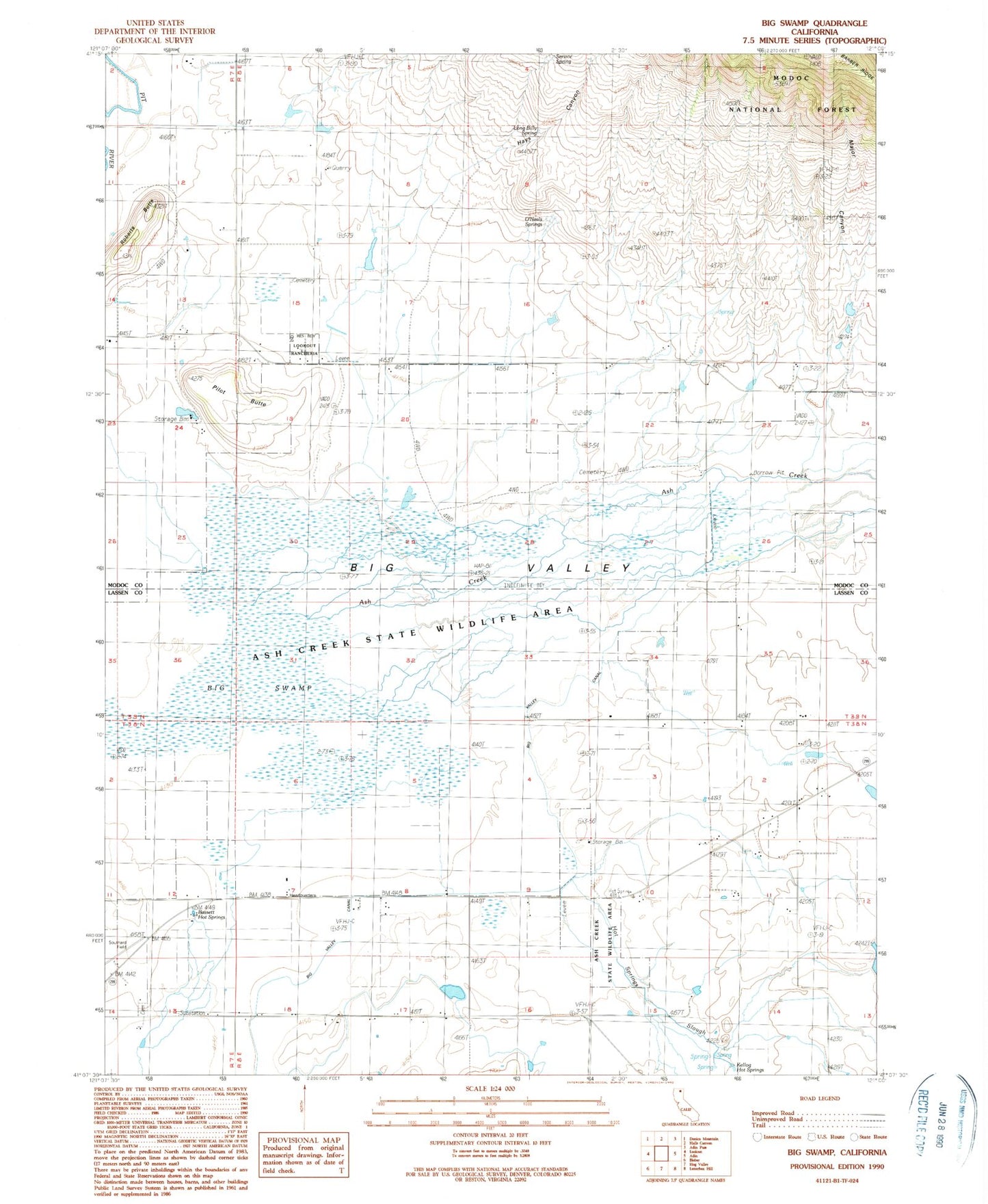 Classic USGS Big Swamp California 7.5'x7.5' Topo Map Image