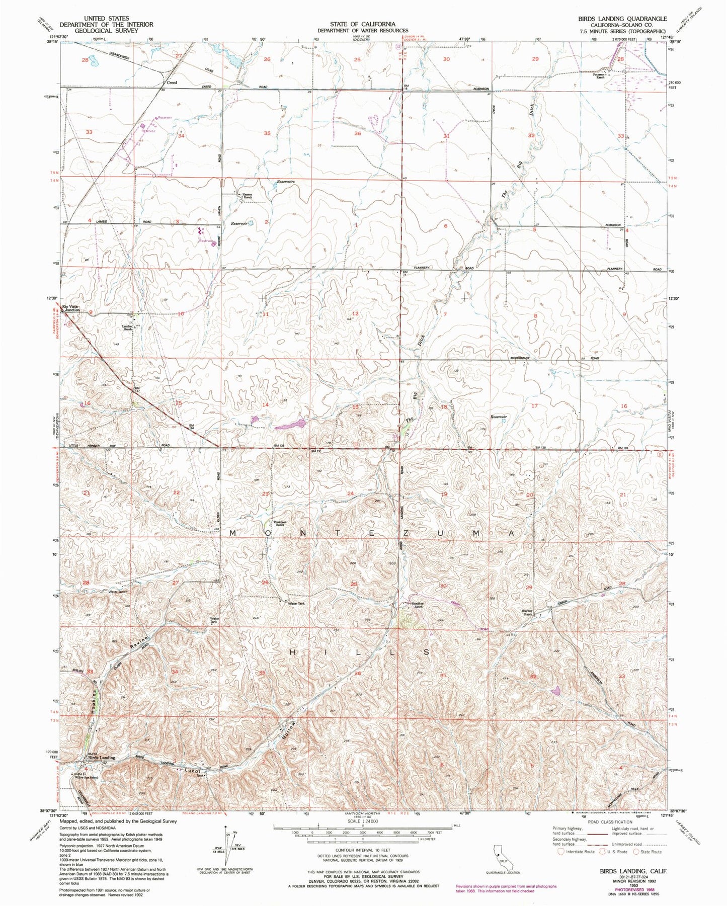 Classic USGS Birds Landing California 7.5'x7.5' Topo Map Image
