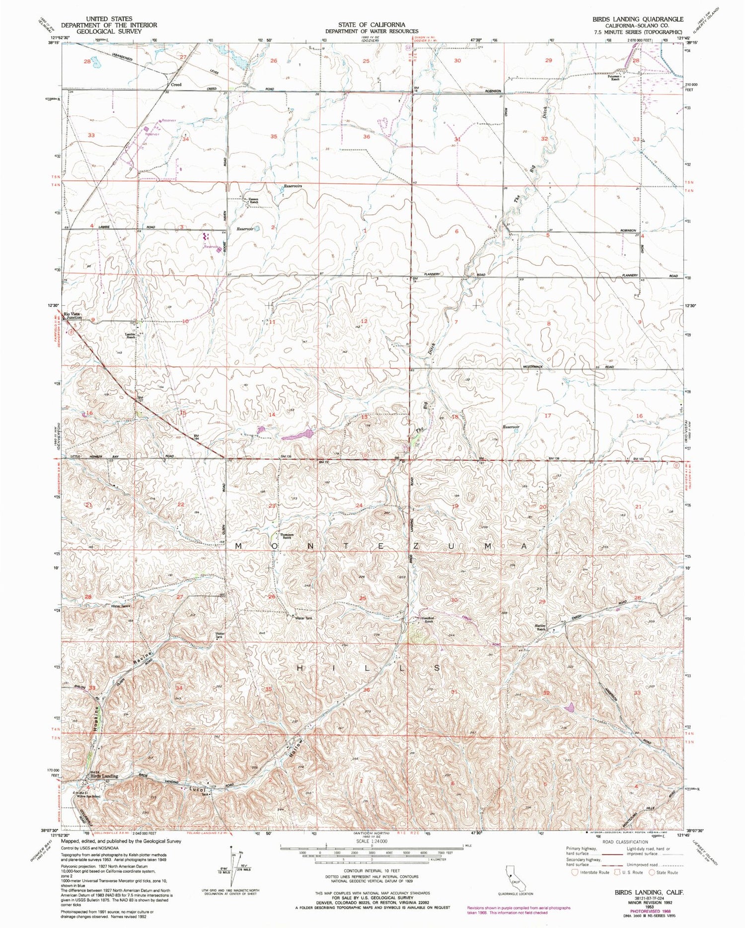 Classic USGS Birds Landing California 7.5'x7.5' Topo Map Image