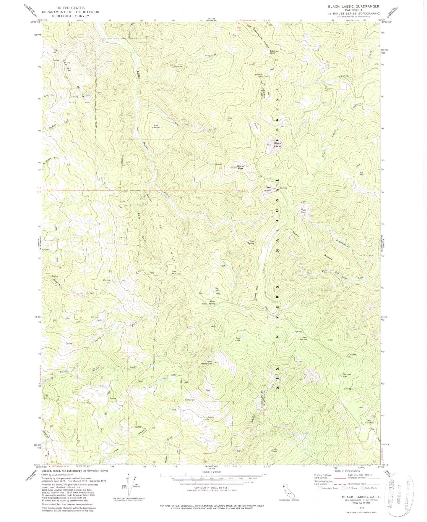 Classic USGS Black Lassic California 7.5'x7.5' Topo Map Image