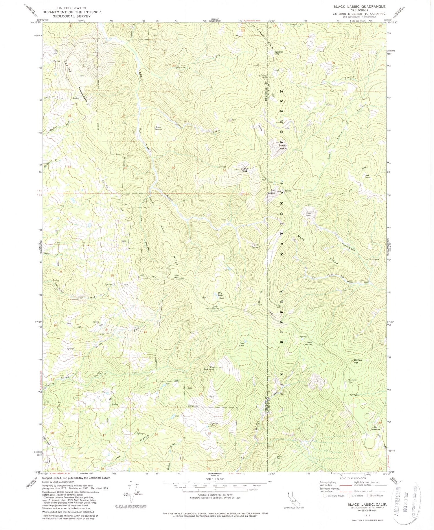 Classic USGS Black Lassic California 7.5'x7.5' Topo Map Image