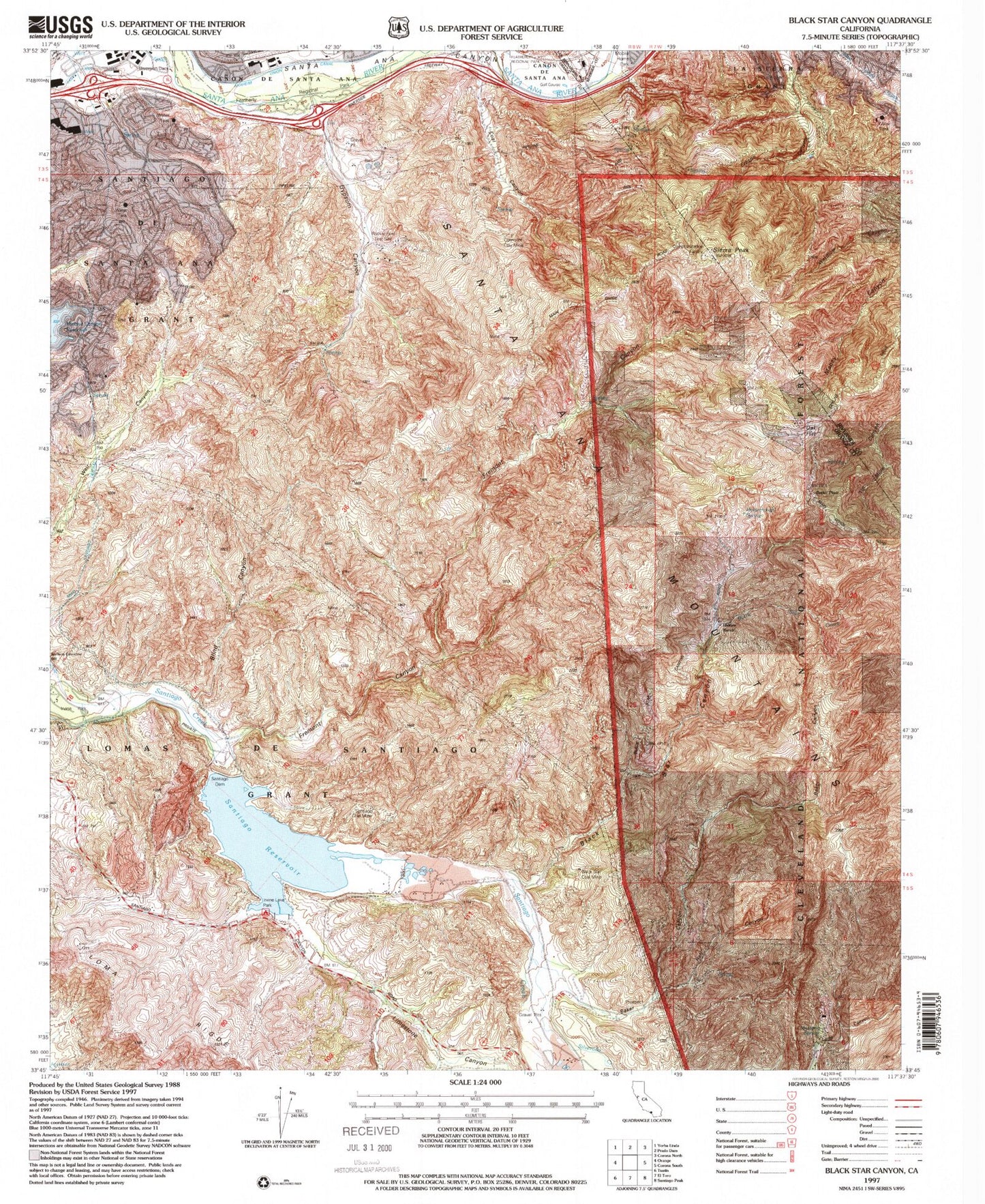 Classic USGS Black Star Canyon California 7.5'x7.5' Topo Map Image