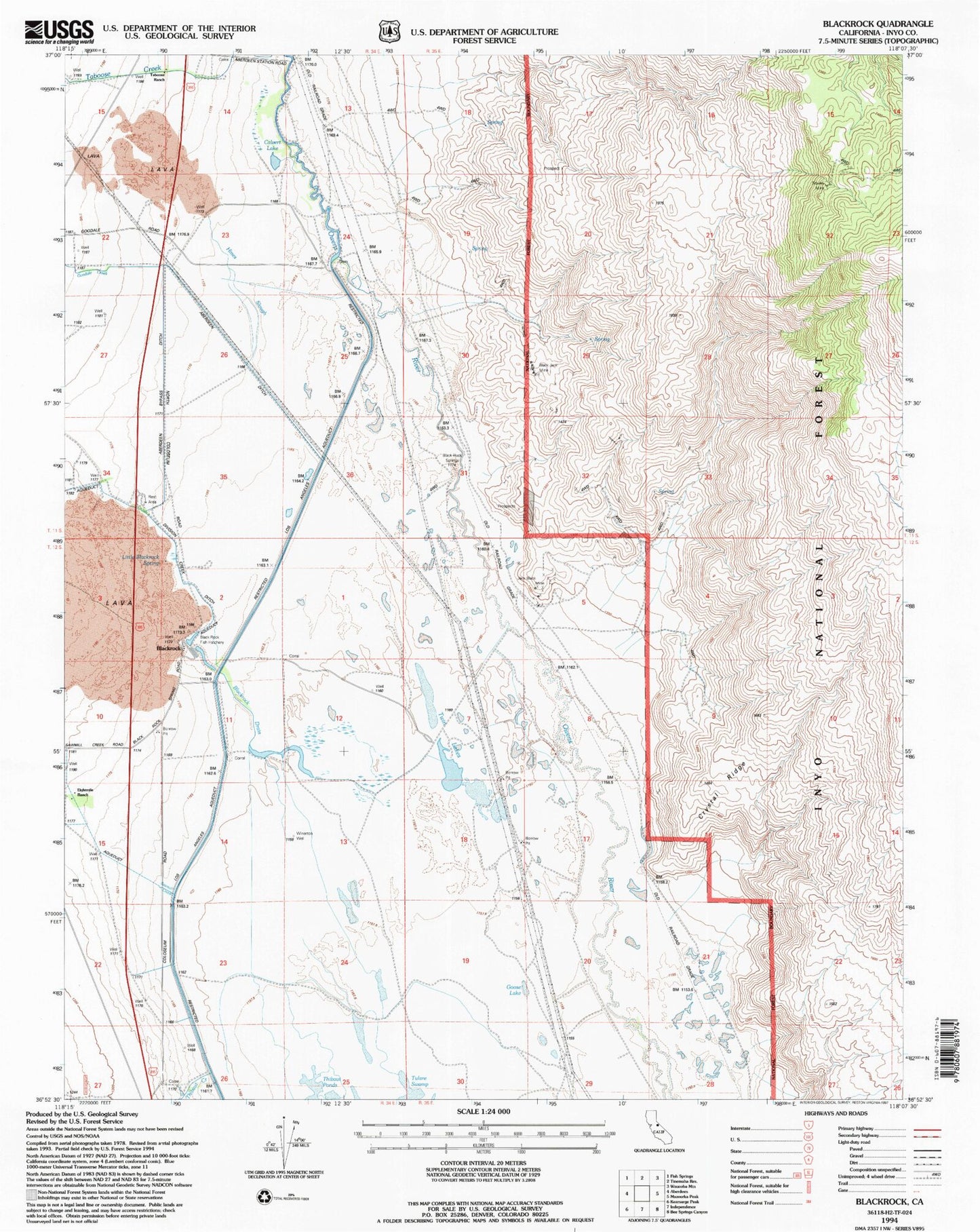 Classic USGS Blackrock California 7.5'x7.5' Topo Map Image