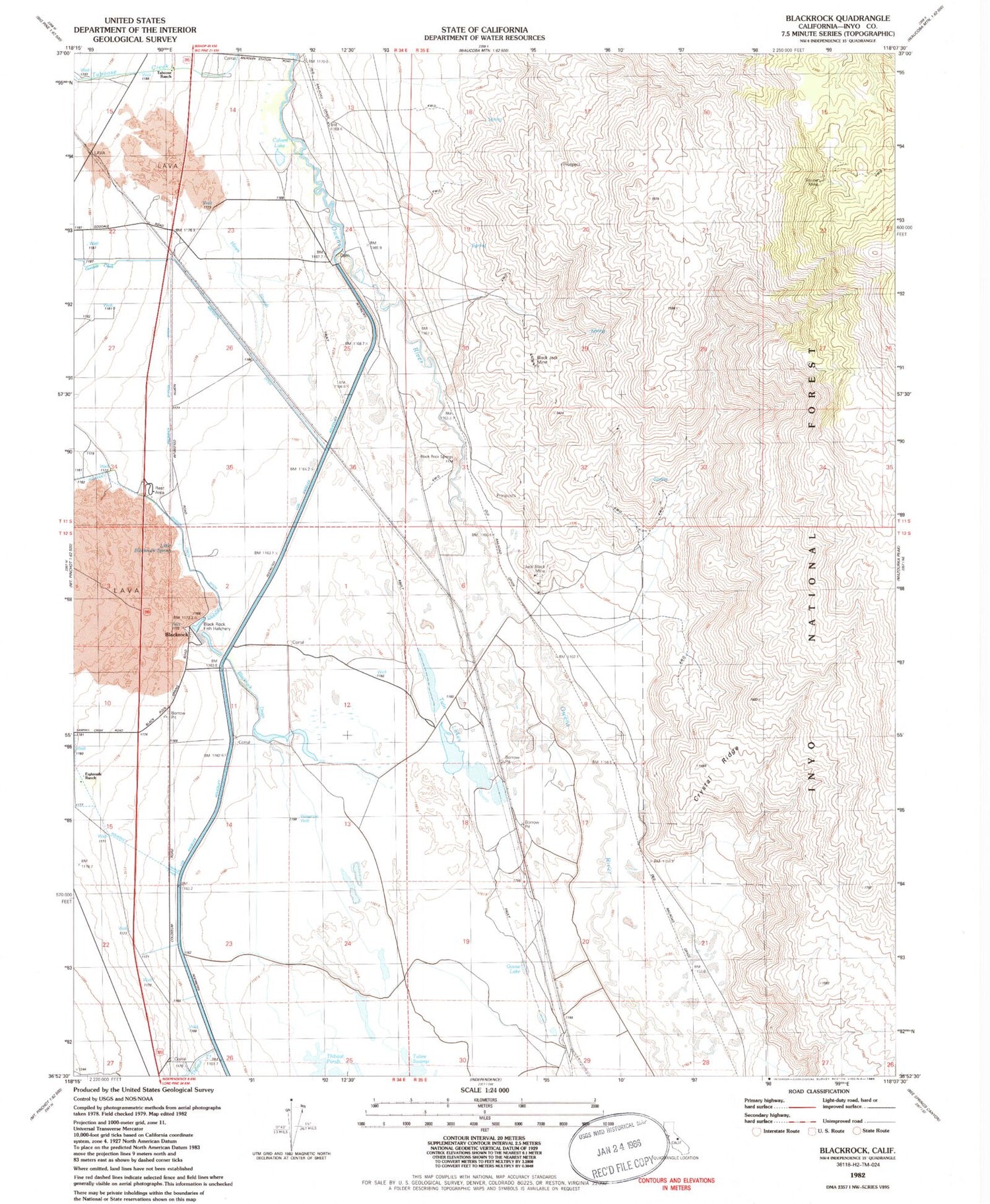 Classic USGS Blackrock California 7.5'x7.5' Topo Map Image