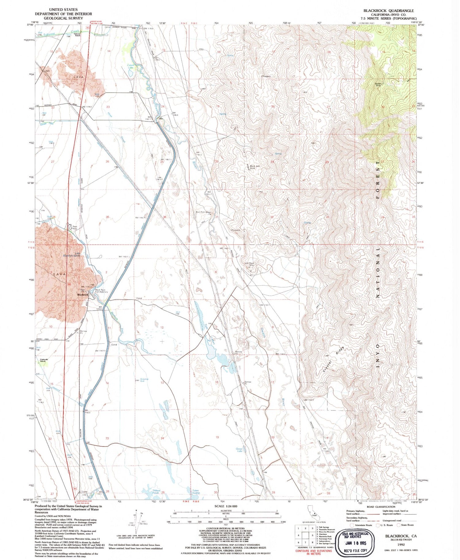 Classic USGS Blackrock California 7.5'x7.5' Topo Map Image