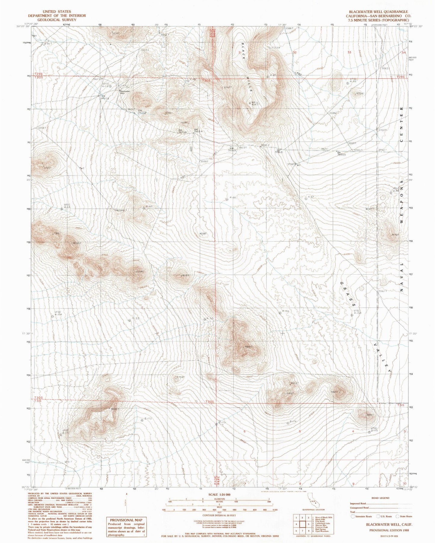 Classic USGS Blackwater Well California 7.5'x7.5' Topo Map Image