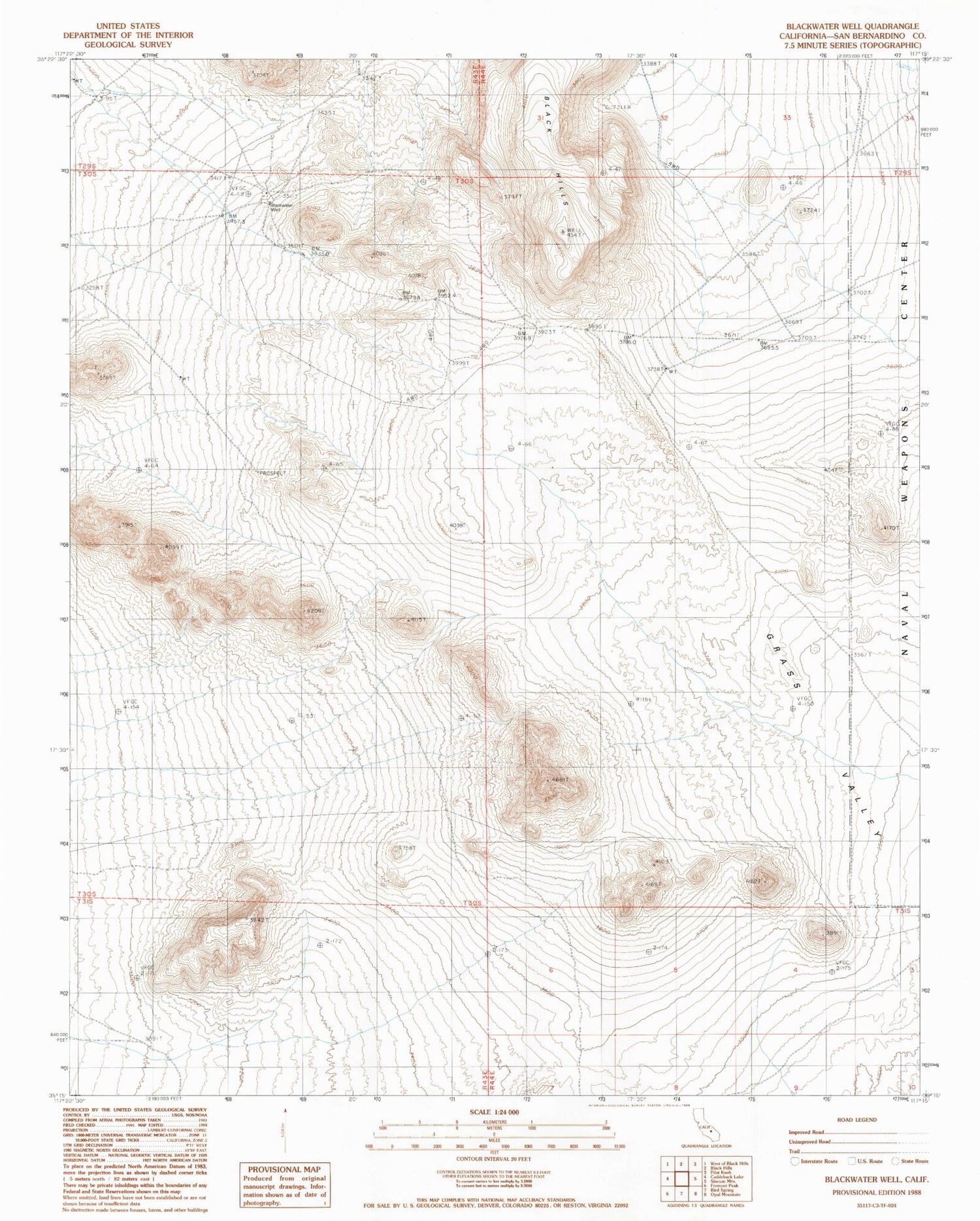 Classic USGS Blackwater Well California 7.5'x7.5' Topo Map Image