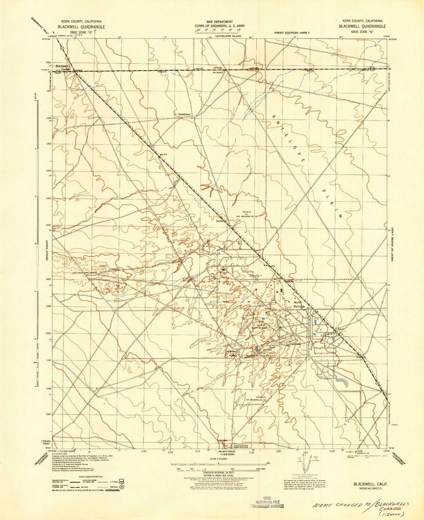 Classic USGS Blackwells Corner California 7.5'x7.5' Topo Map Image