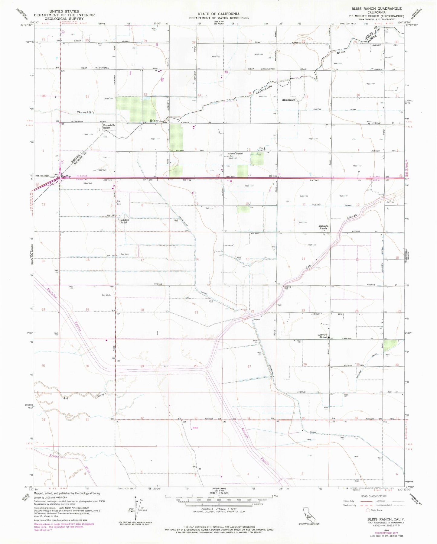 Classic USGS Bliss Ranch California 7.5'x7.5' Topo Map Image