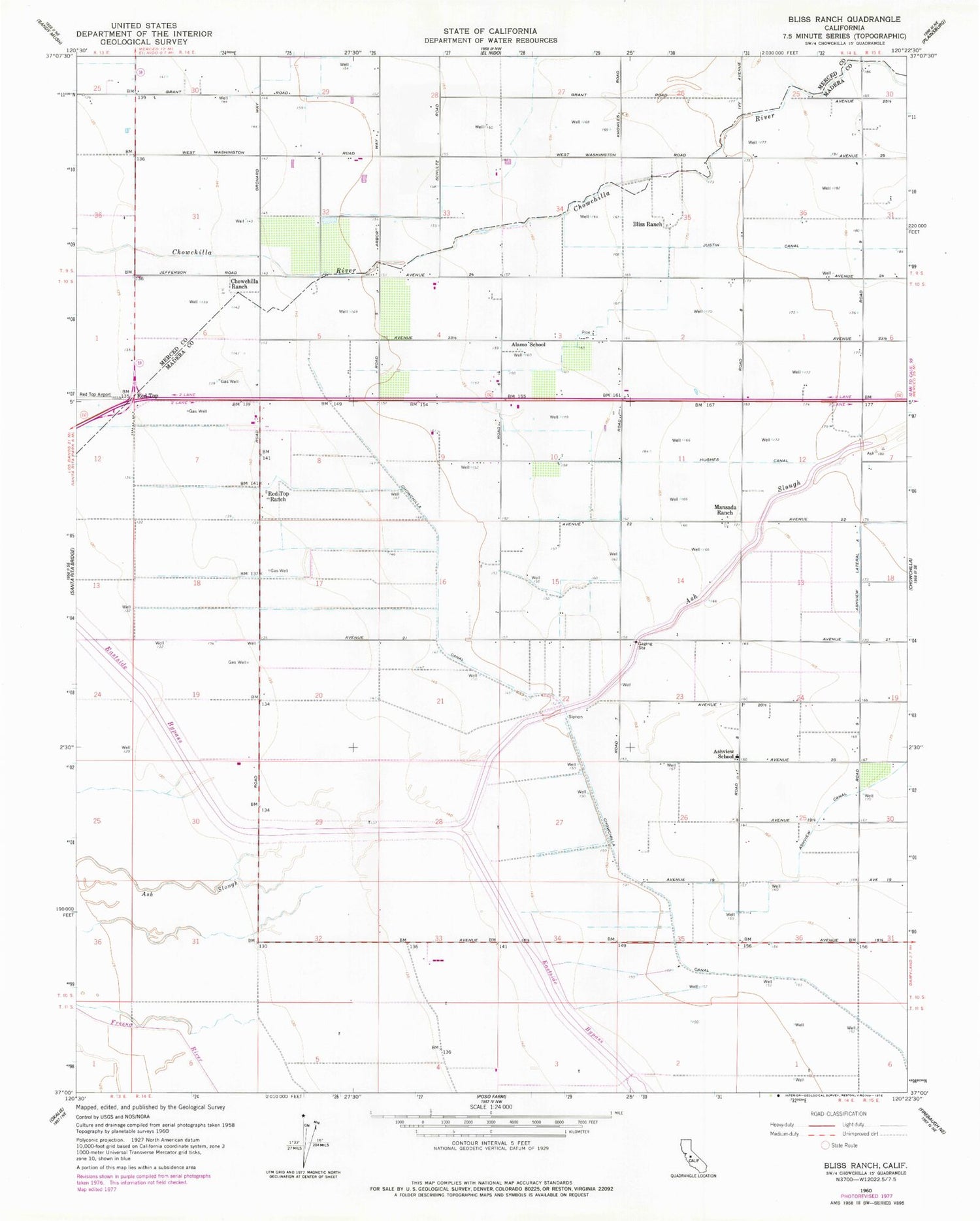 Classic USGS Bliss Ranch California 7.5'x7.5' Topo Map Image