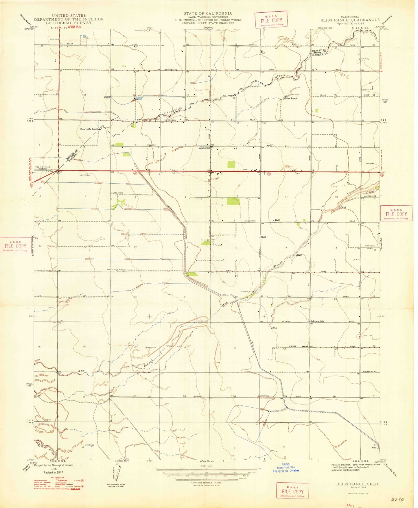 Classic USGS Bliss Ranch California 7.5'x7.5' Topo Map Image