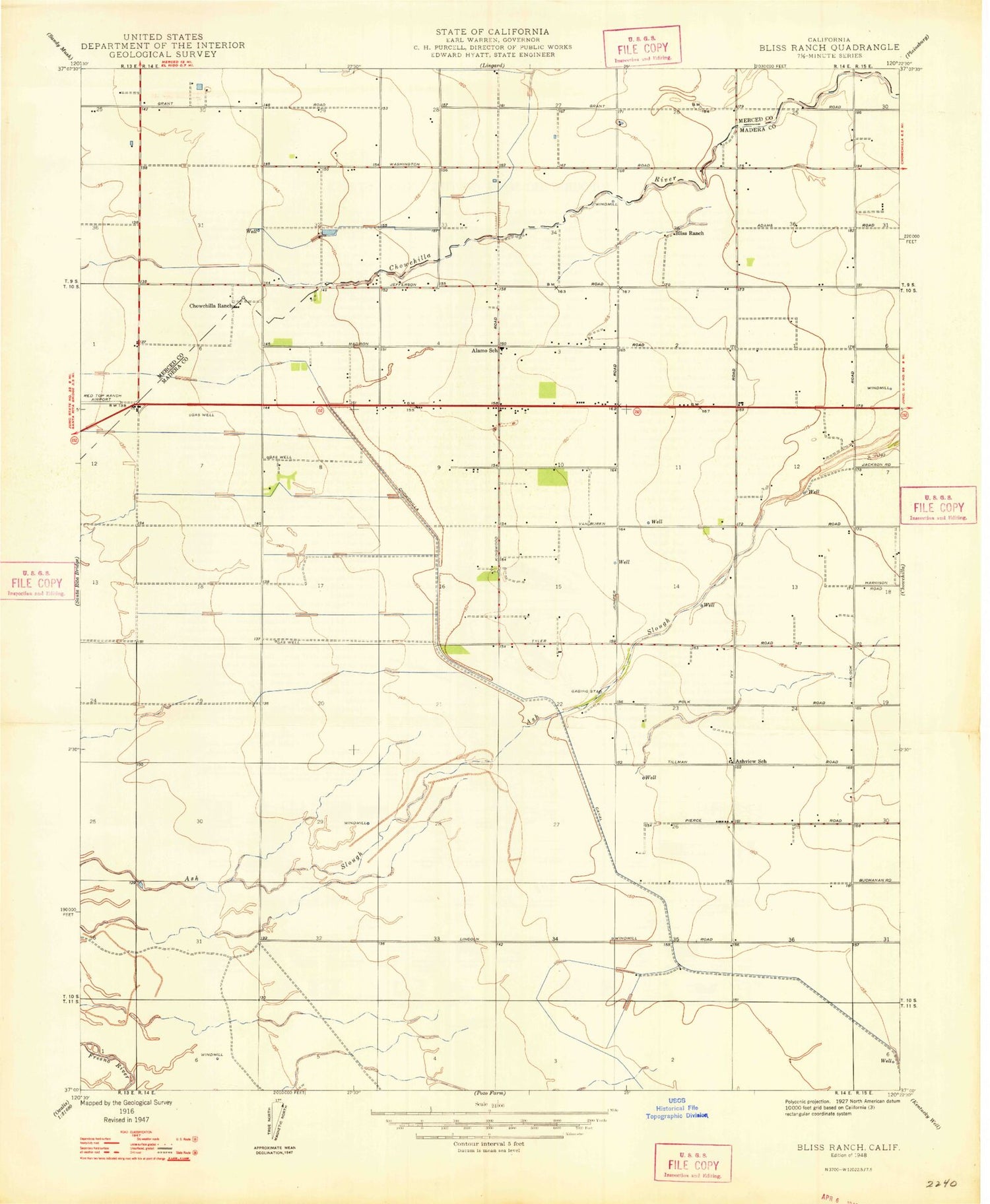 Classic USGS Bliss Ranch California 7.5'x7.5' Topo Map Image