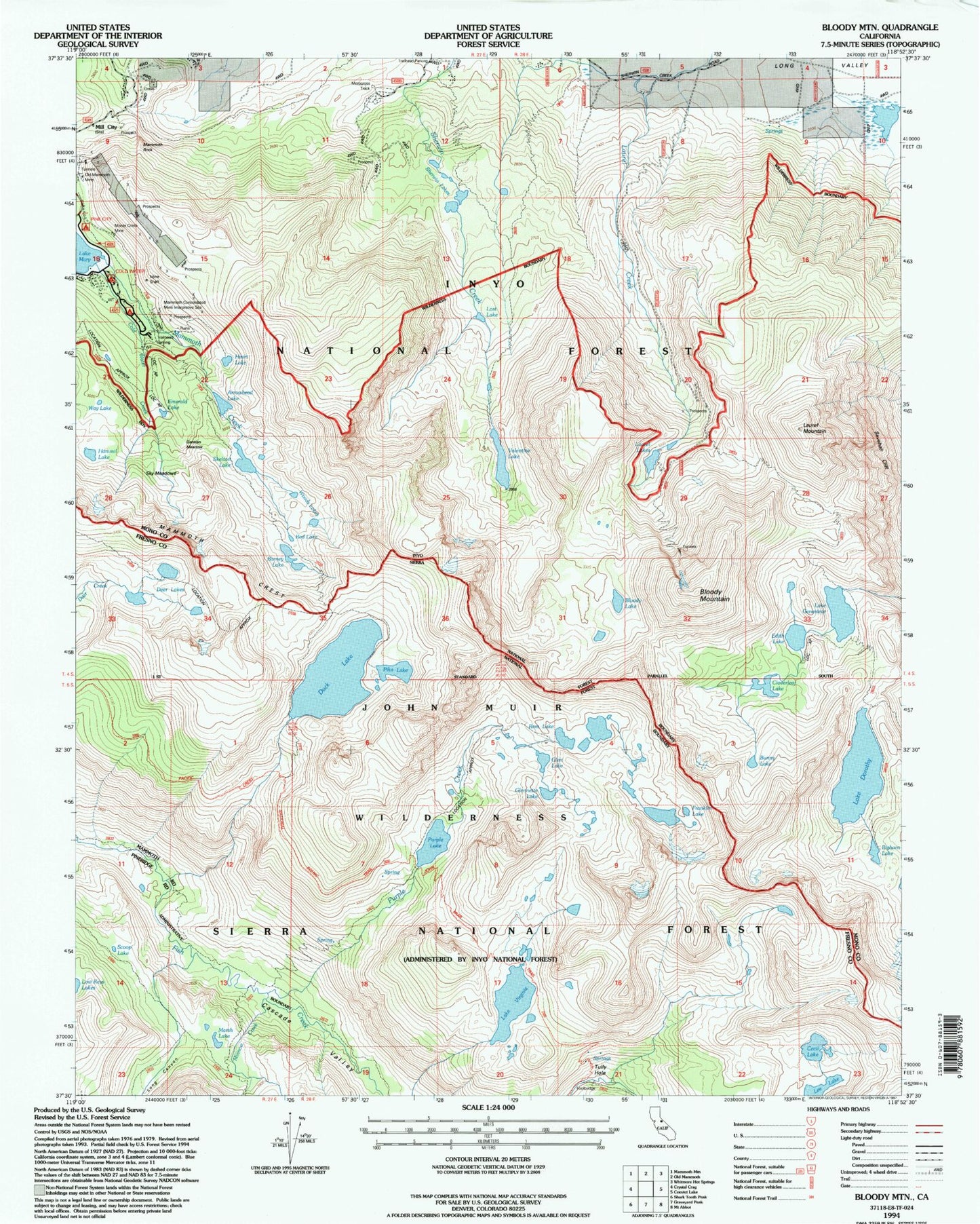 USGS Classic Bloody Mountain California 7.5'x7.5' Topo Map Image