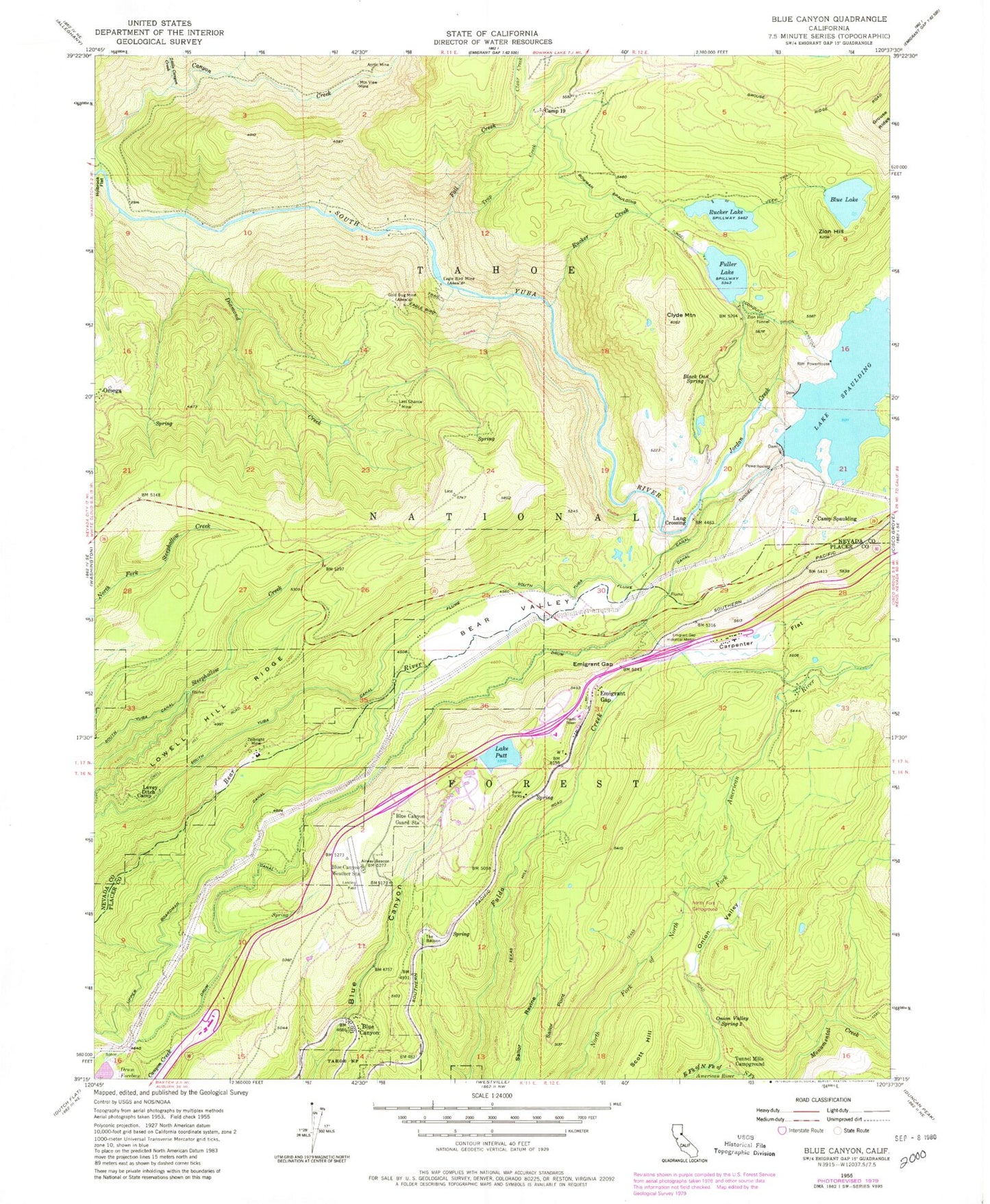 Classic USGS Blue Canyon California 7.5'x7.5' Topo Map Image