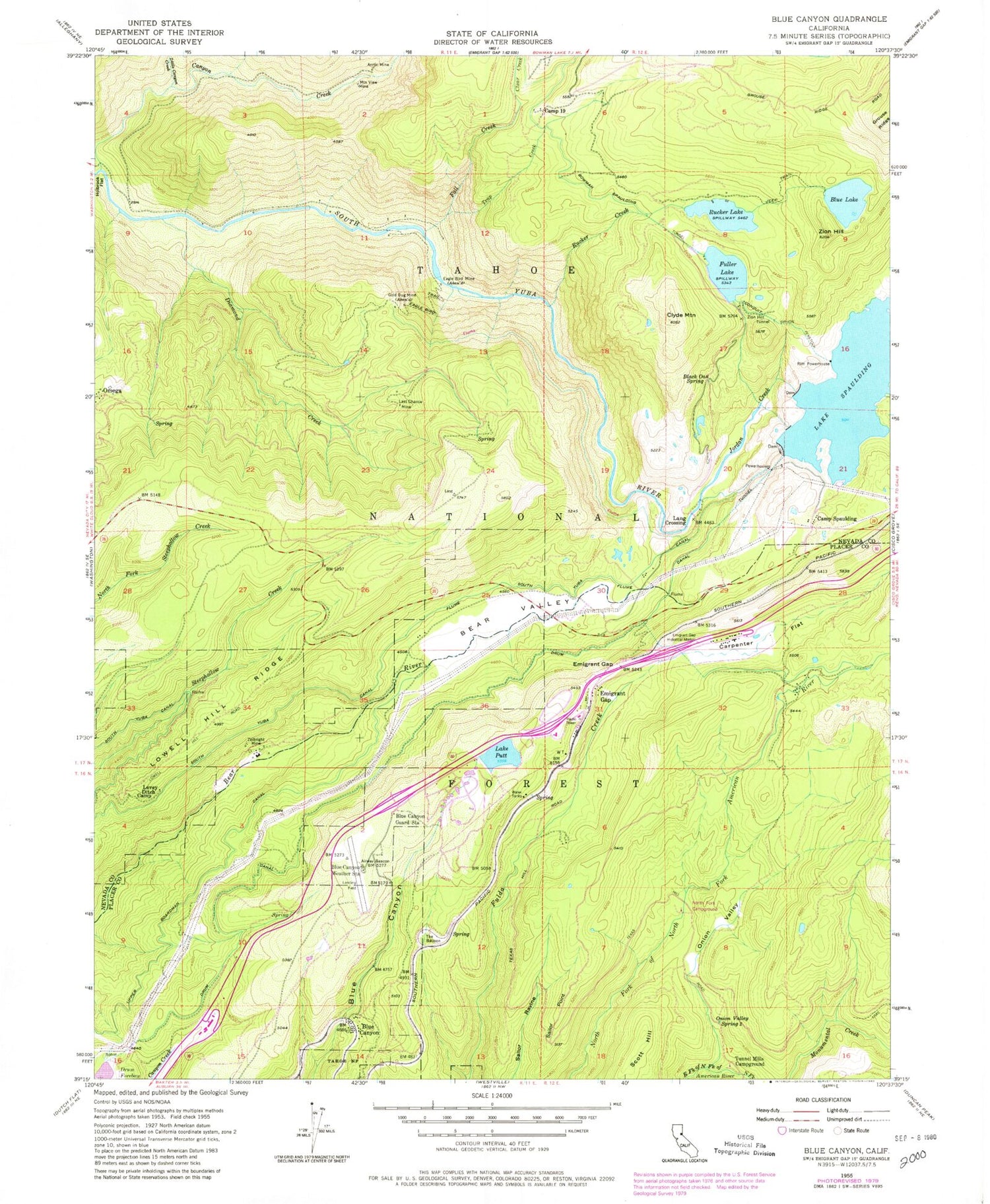 Classic USGS Blue Canyon California 7.5'x7.5' Topo Map Image