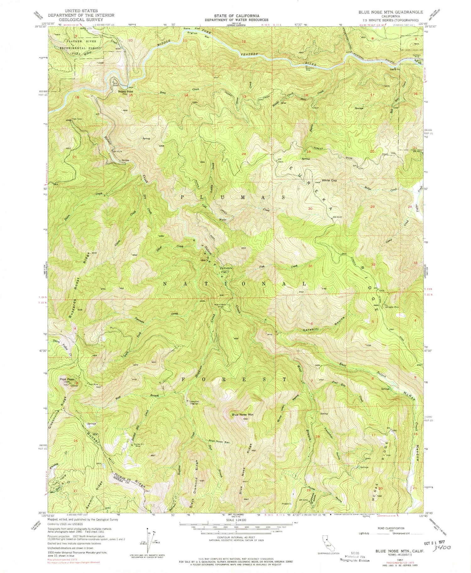 Classic USGS Blue Nose Mountain California 7.5'x7.5' Topo Map Image
