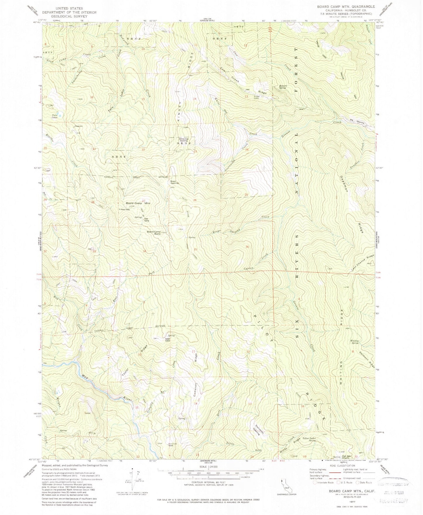 Classic USGS Board Camp Mountain California 7.5'x7.5' Topo Map Image
